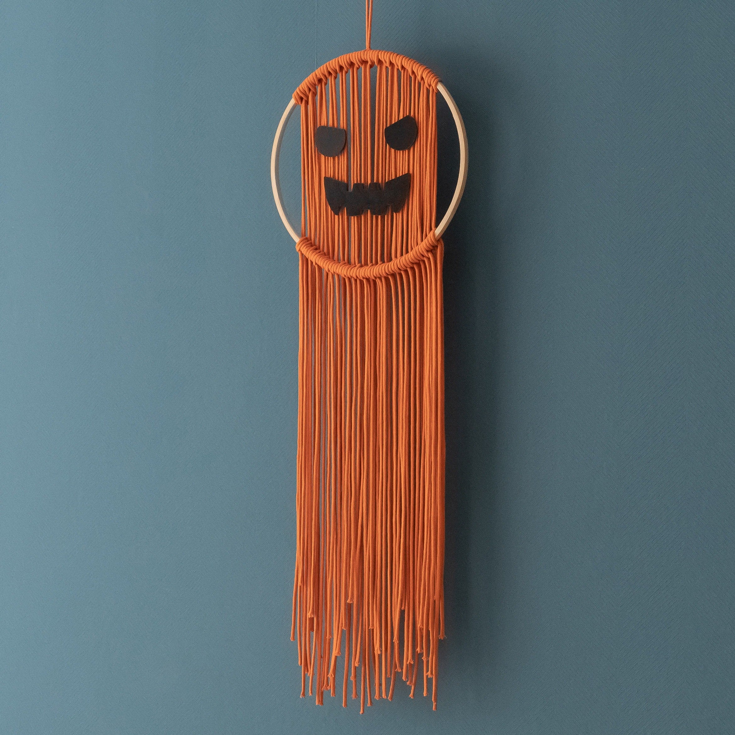 Macrame Pumpkin Ghost – Cotton Halloween Wall Hanging Decor V74