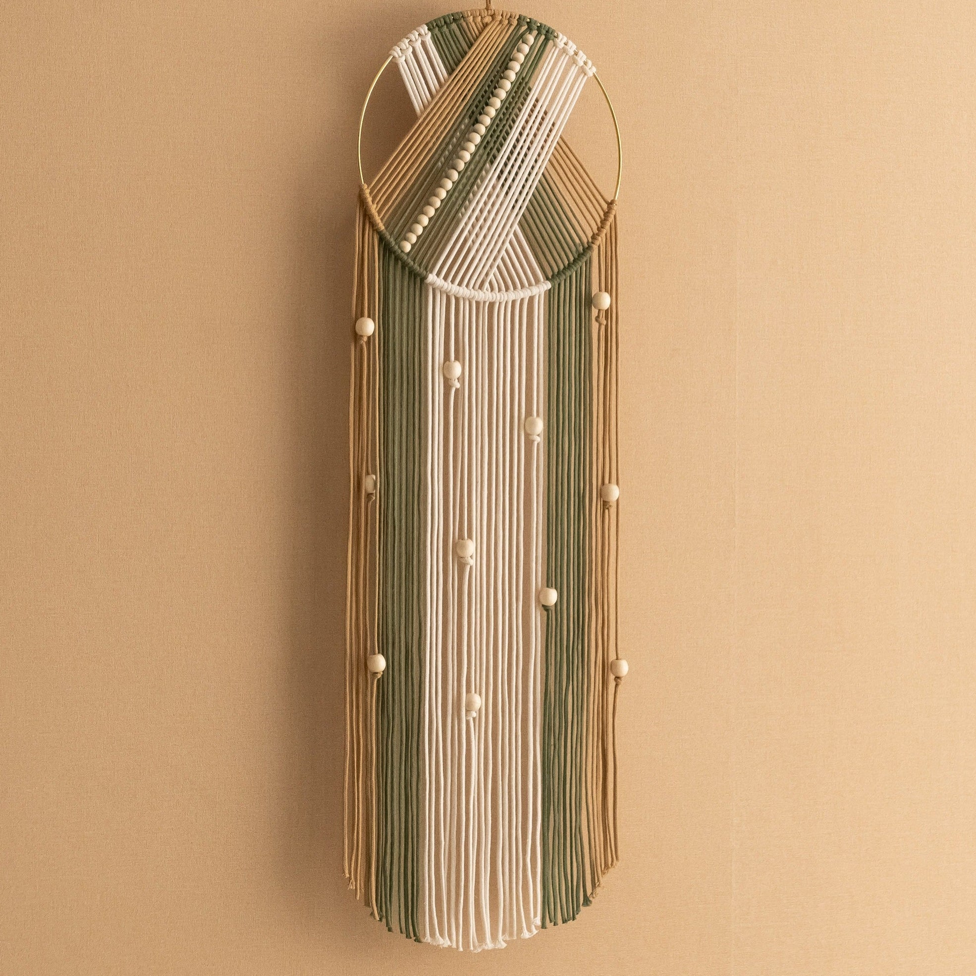 Macrame Dreamcatcher with Wooden Beads for Boho Wall Art V50