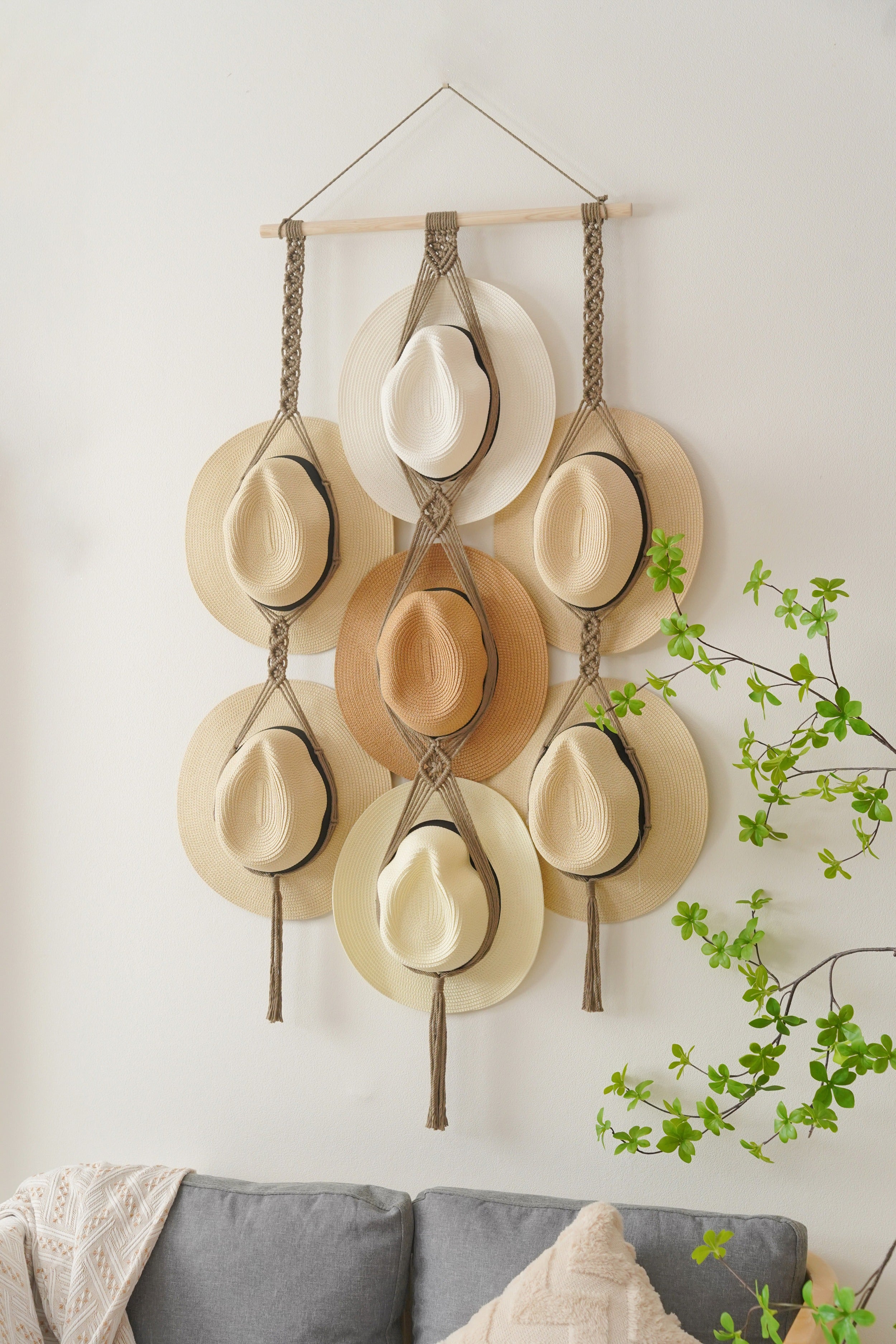 Macrame Hat Organizer Combo – Hanging Wall Hat Holder Boho Decor H12