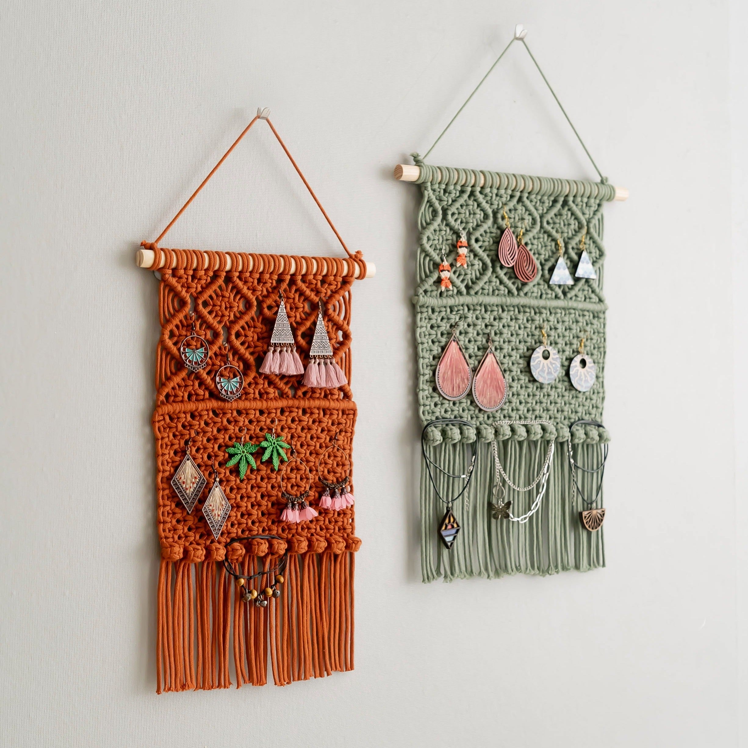 Chic Macrame Jewelry Organizer for Necklace and Earring Storage