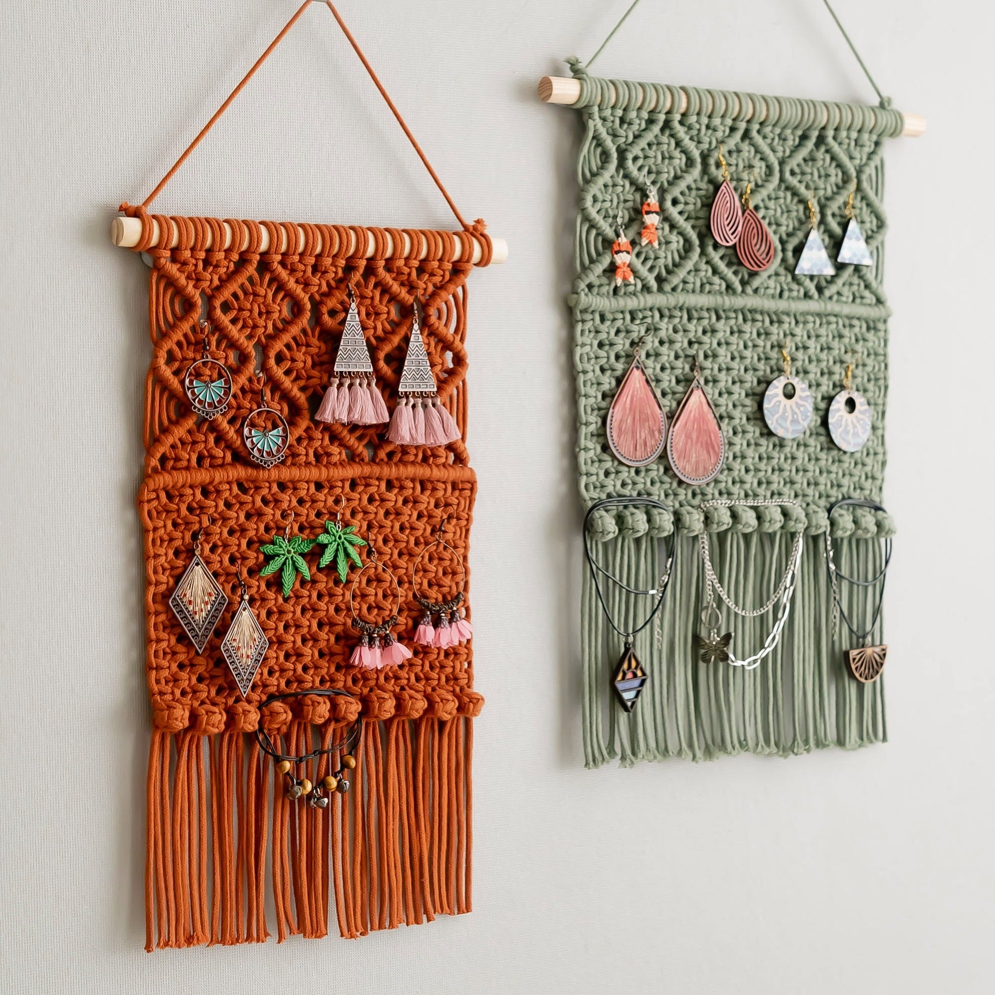 Boho Macrame Earring Holder – Handmade Jewelry Display Organizer I35