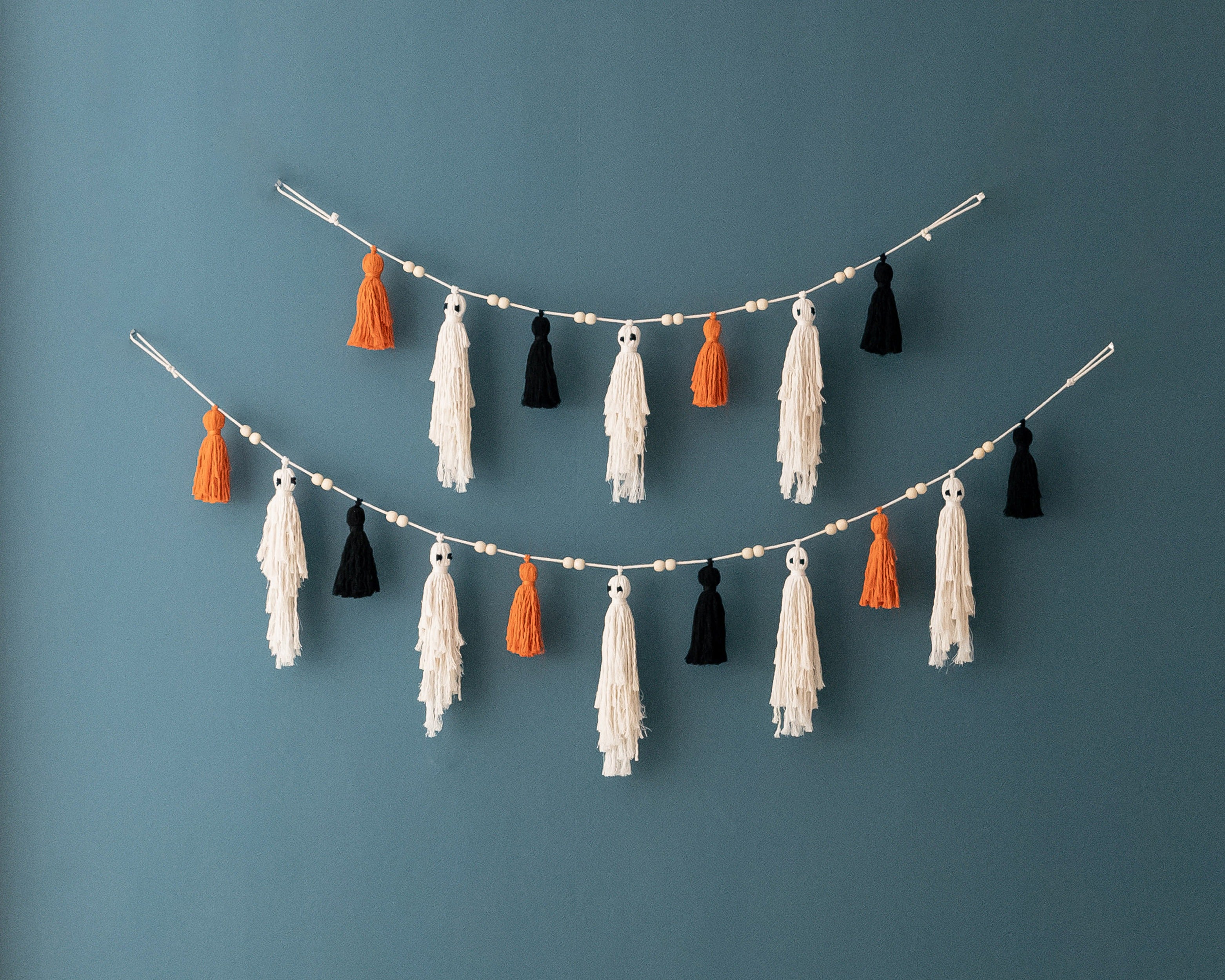 Boho Gothic Macrame Ghost Garland for Halloween Decor