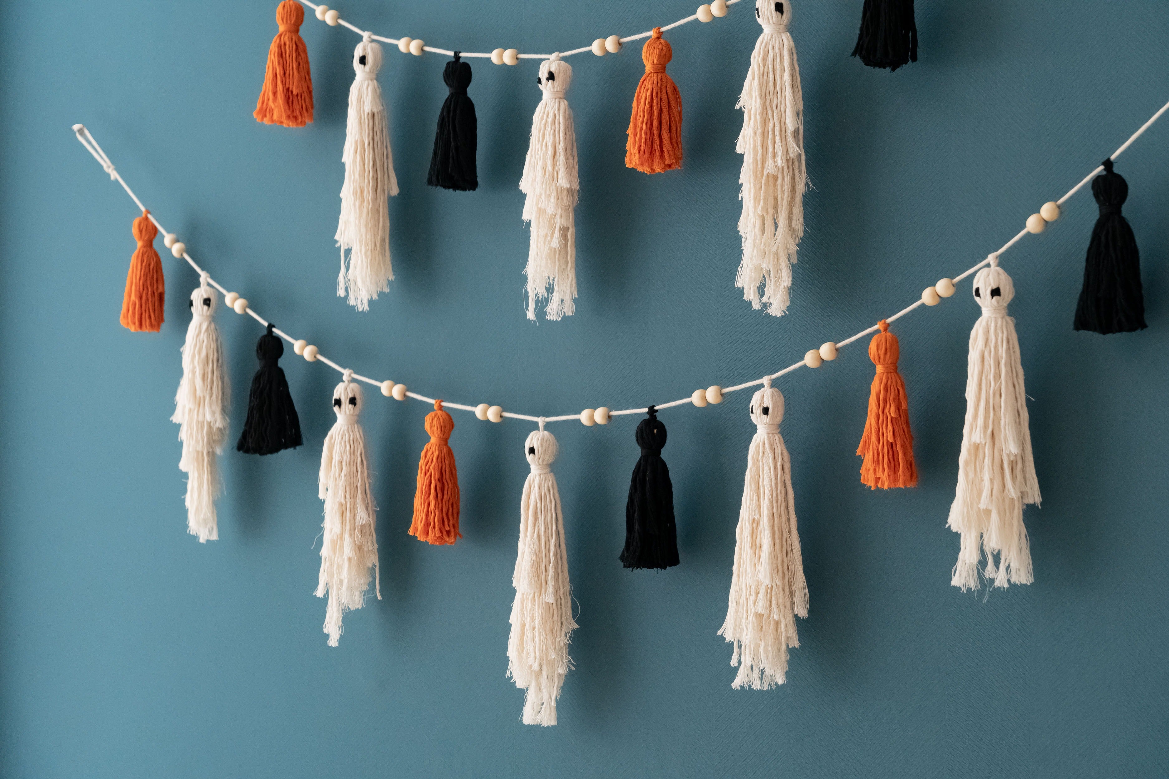 Boho Gothic Macrame Ghost Garland for Halloween Decor