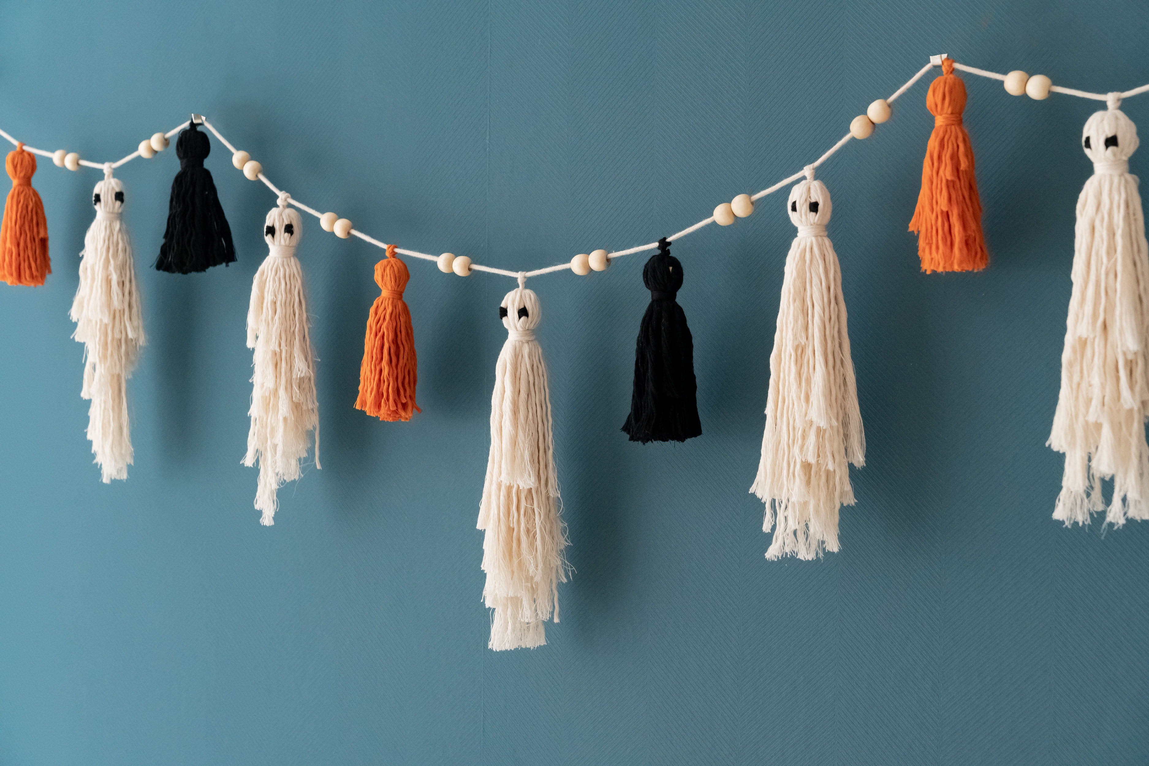 Boho Gothic Macrame Ghost Garland for Halloween Decor