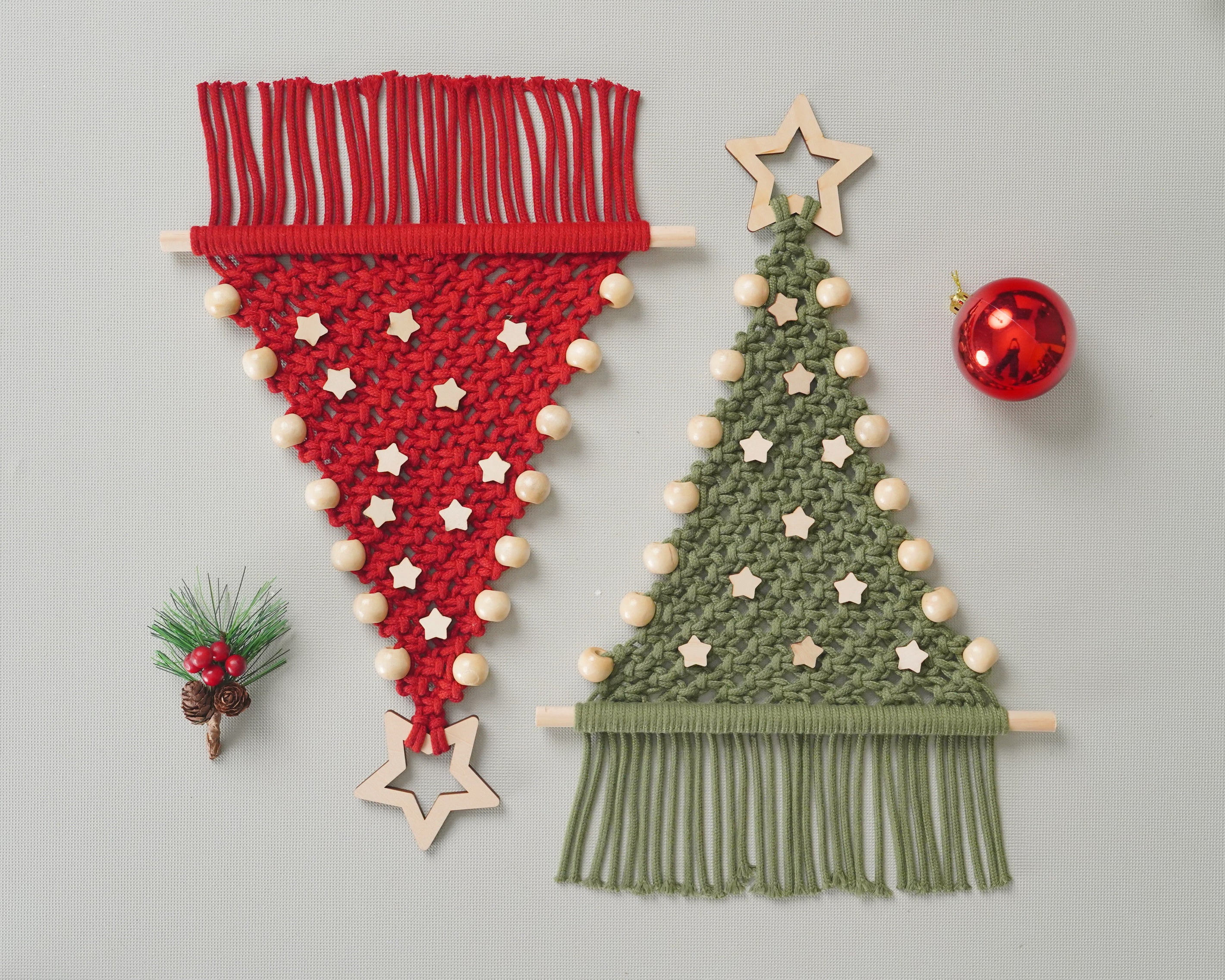 Kit de bricolaje de árbol de Navidad de macramé para decoración de pared navideña estilo bohemio