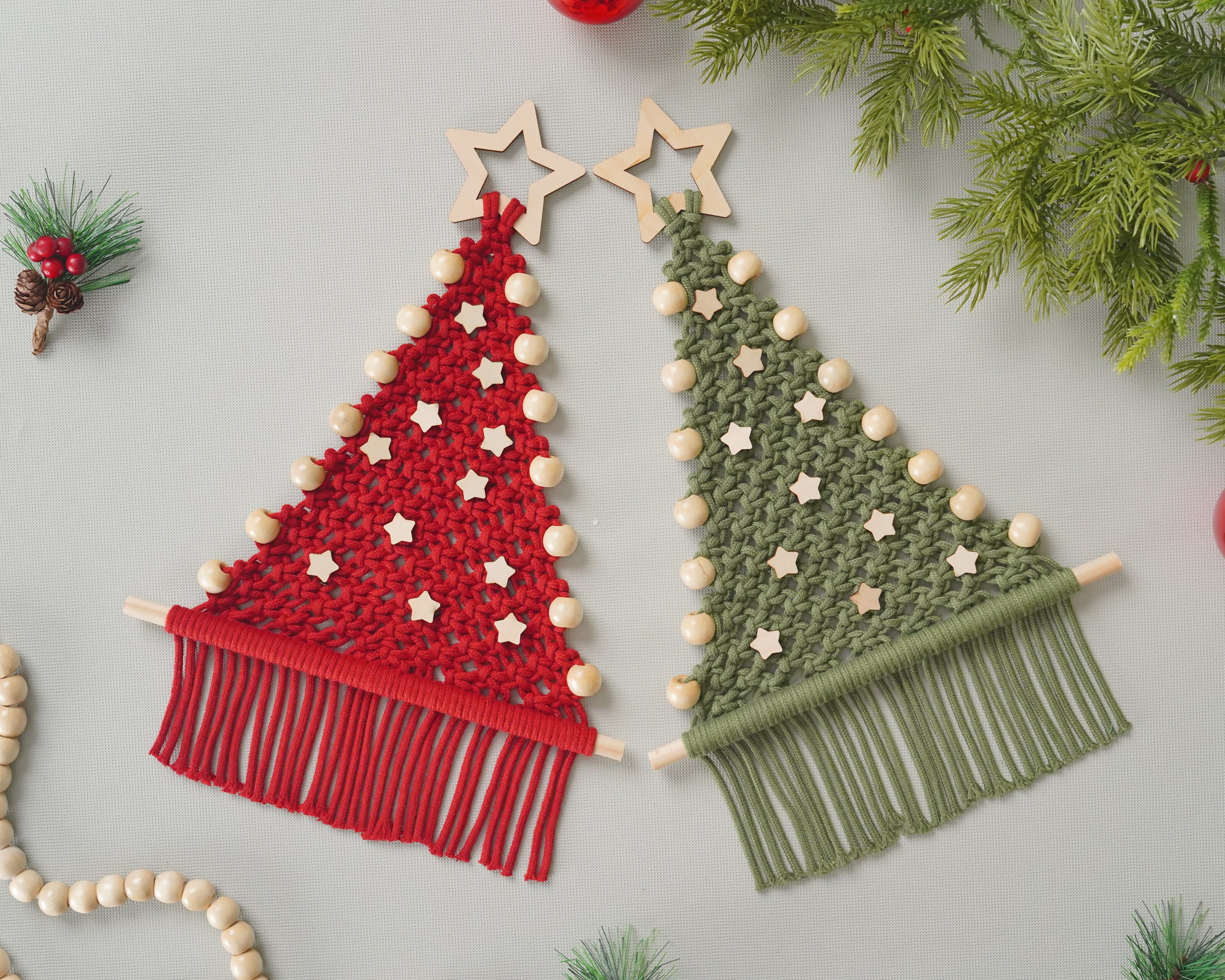 Macrame Christmas Tree DIY Kit for Boho Holiday Wall Decor