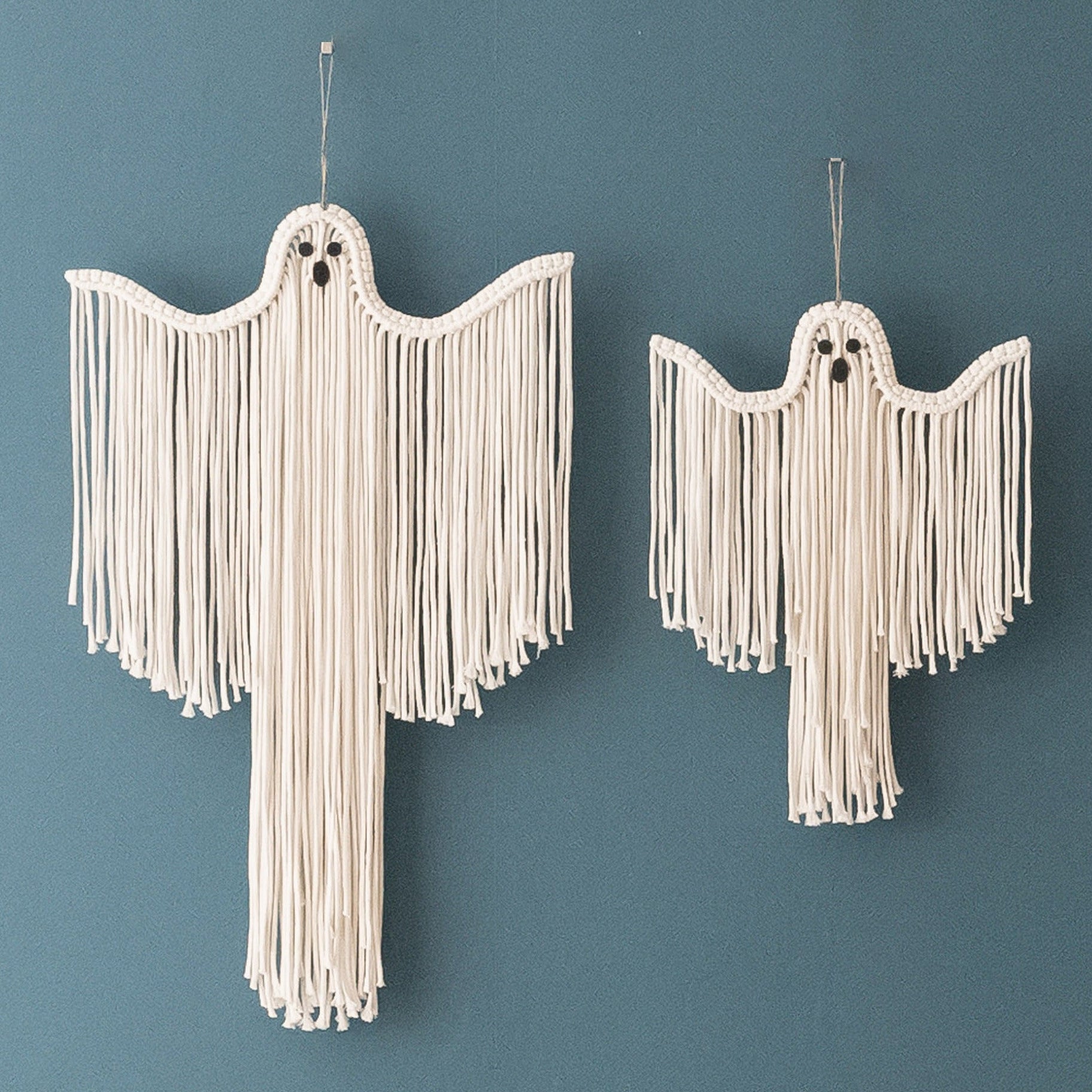 Macrame Ghost Halloween Decor – Cotton Spooky Wall Hanging V20