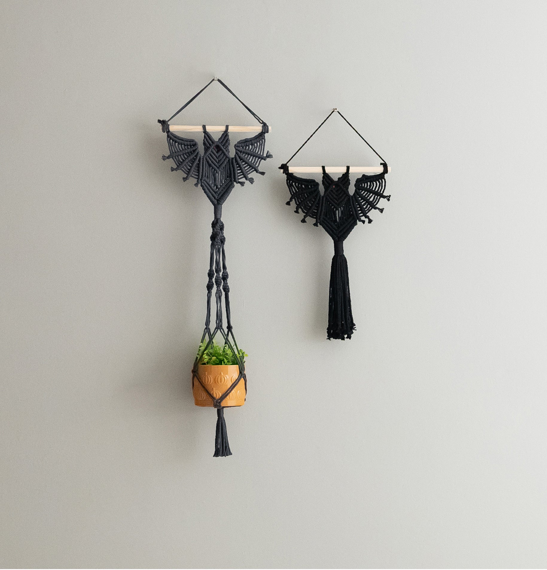 Murciélago colgante de pared de macramé elegante y espeluznante con un toque de Halloween