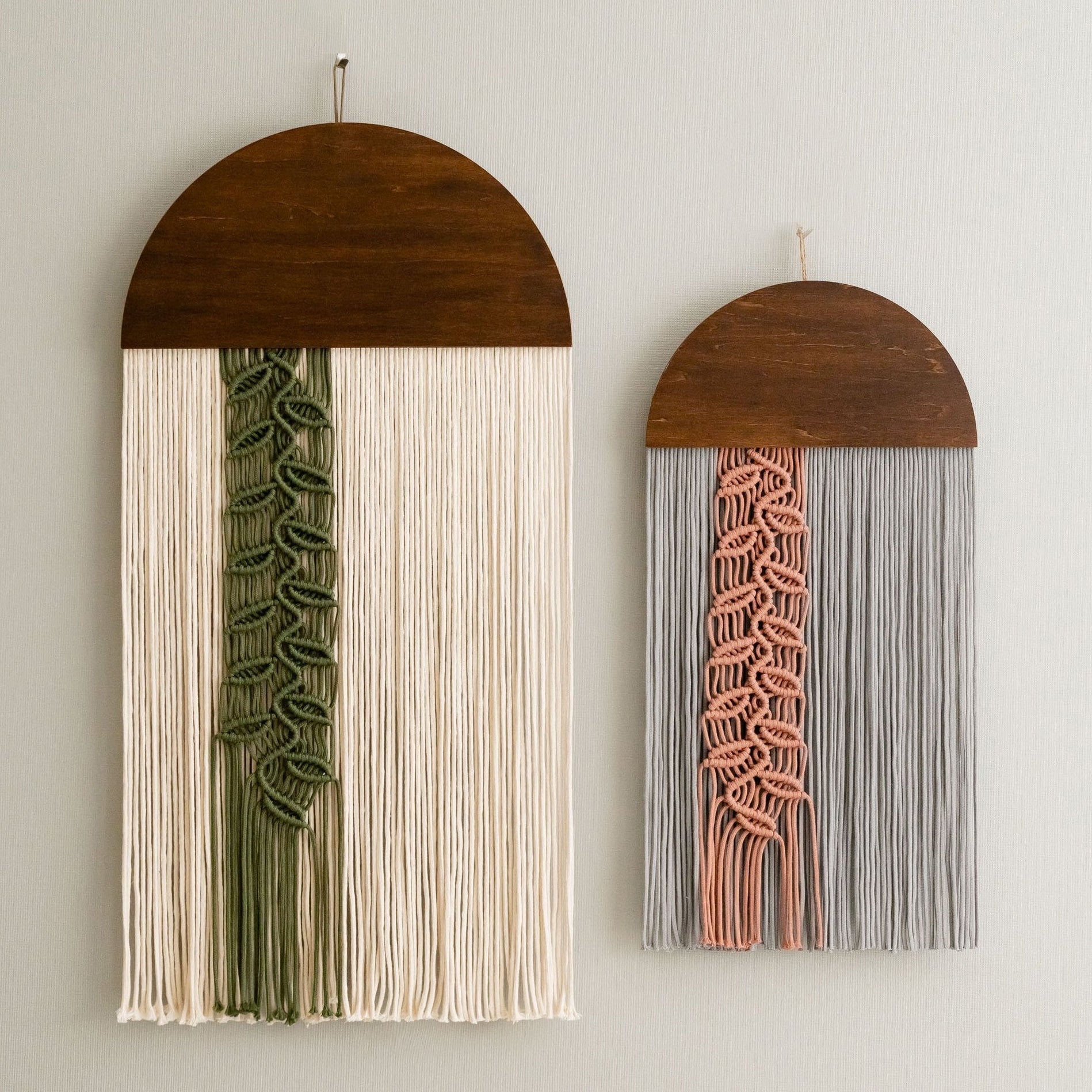 Botanical Macrame Wall Hanging - Round Wall Art with Leaf Cord V48