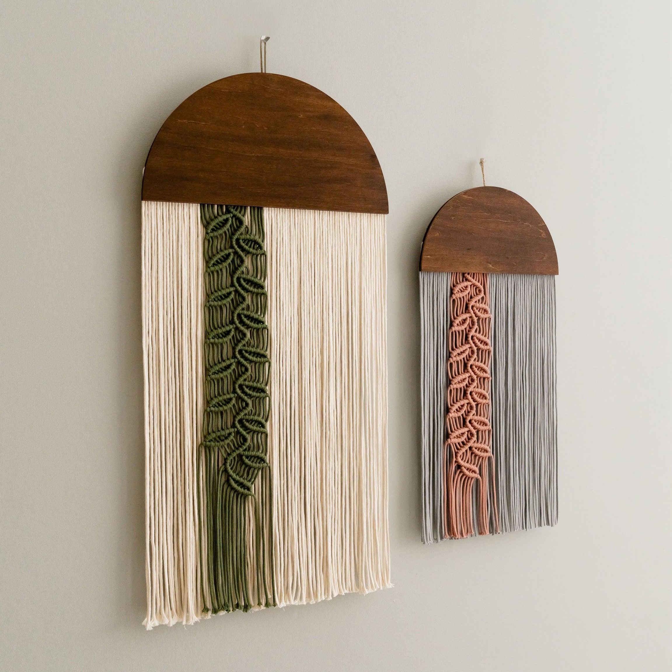Botanical Macrame Wall Hanging - Round Wall Art with Leaf Cord V48