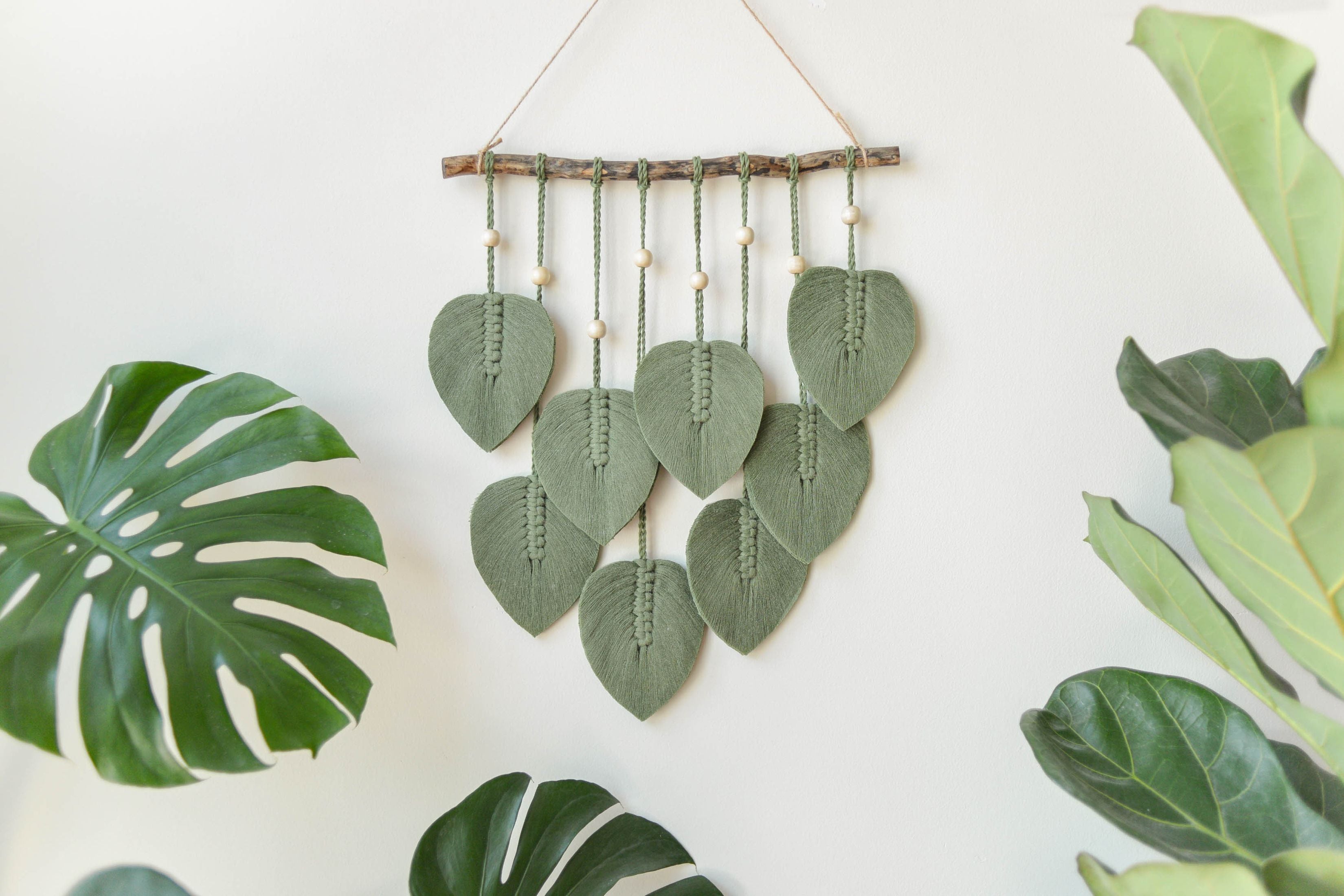 Green Leaves Macrame Wall Hanging - Boho Nursery Wall Decor L02