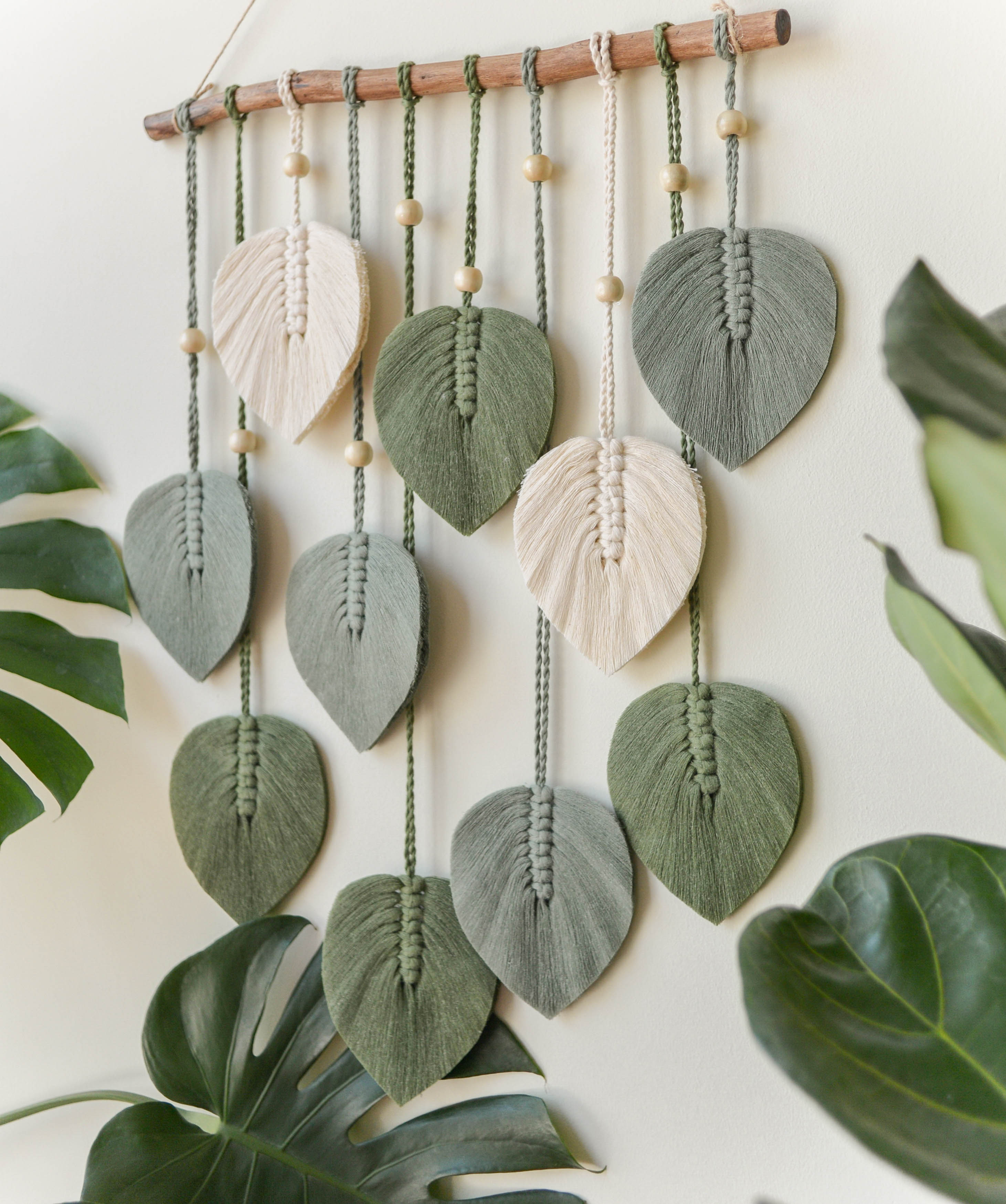 Green Leaves Macrame Wall Hanging - Boho Nursery Wall Decor L02