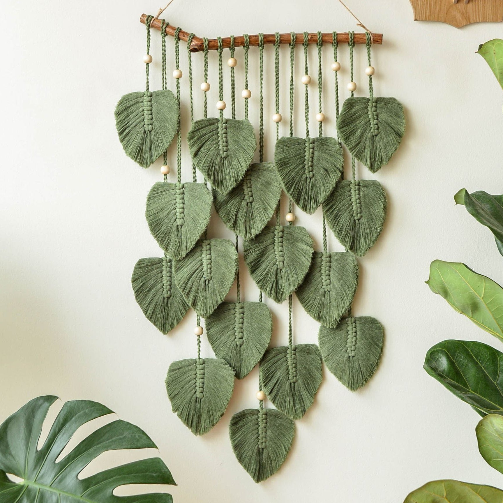 Green Leaves Macrame Wall Hanging - Boho Nursery Wall Decor L02