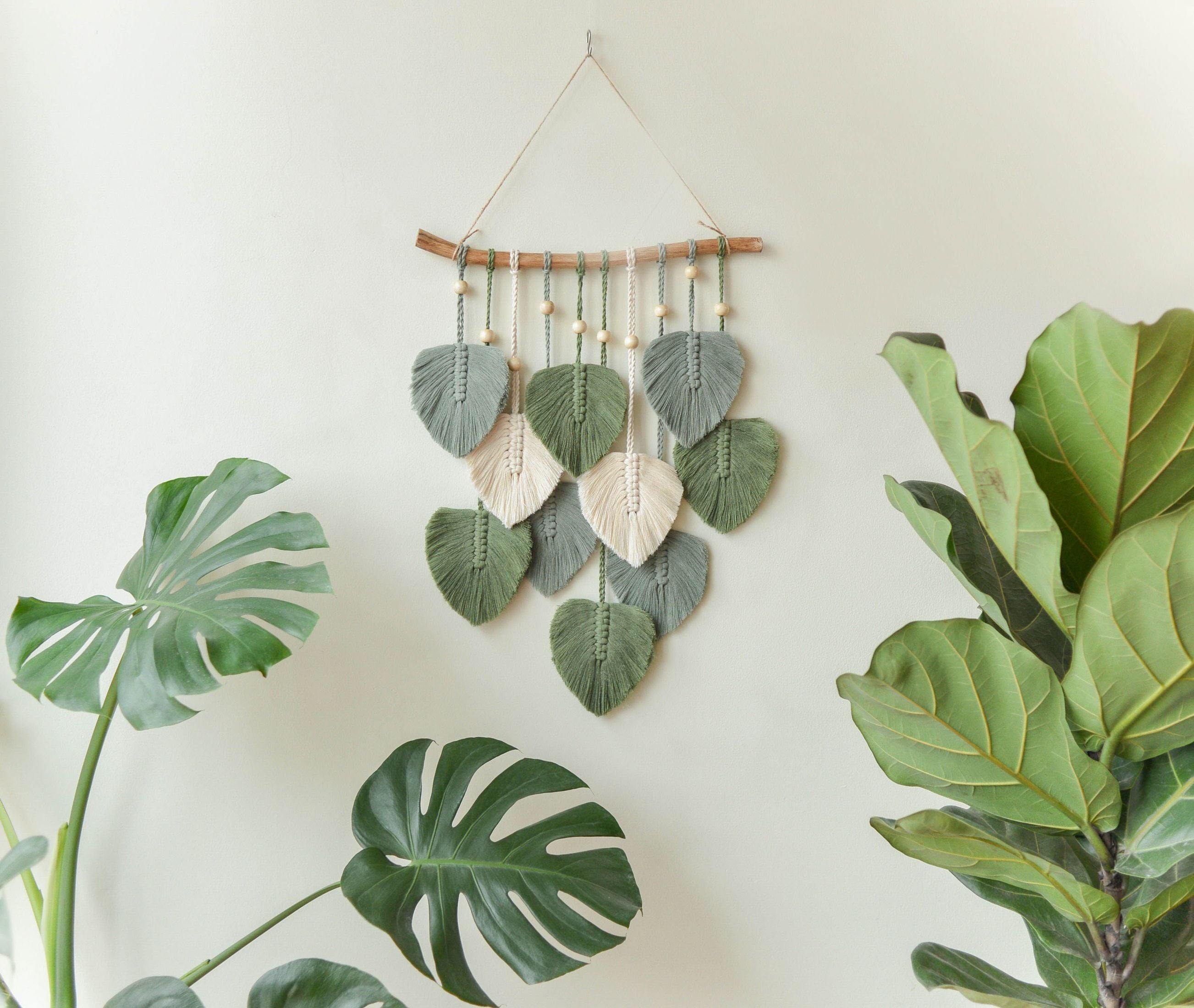 Green Leaves Macrame Wall Hanging - Boho Nursery Wall Decor L02