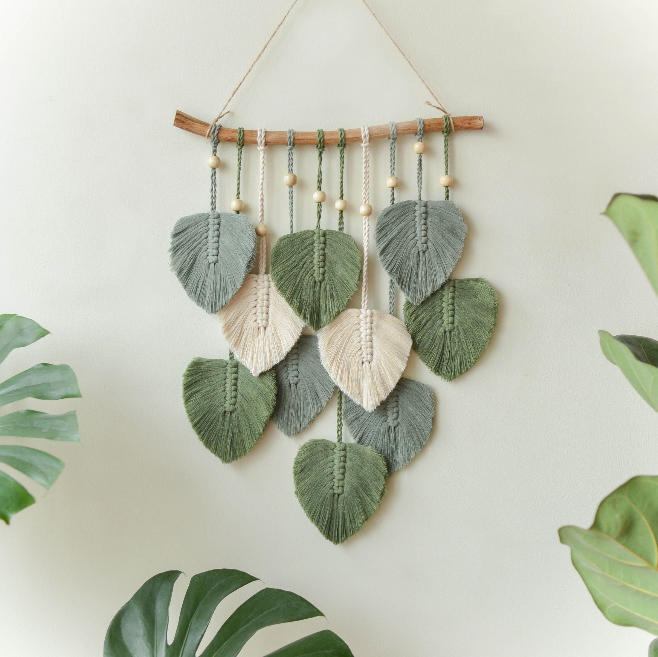 Green Leaves Macrame Wall Hanging - Boho Nursery Wall Decor L02