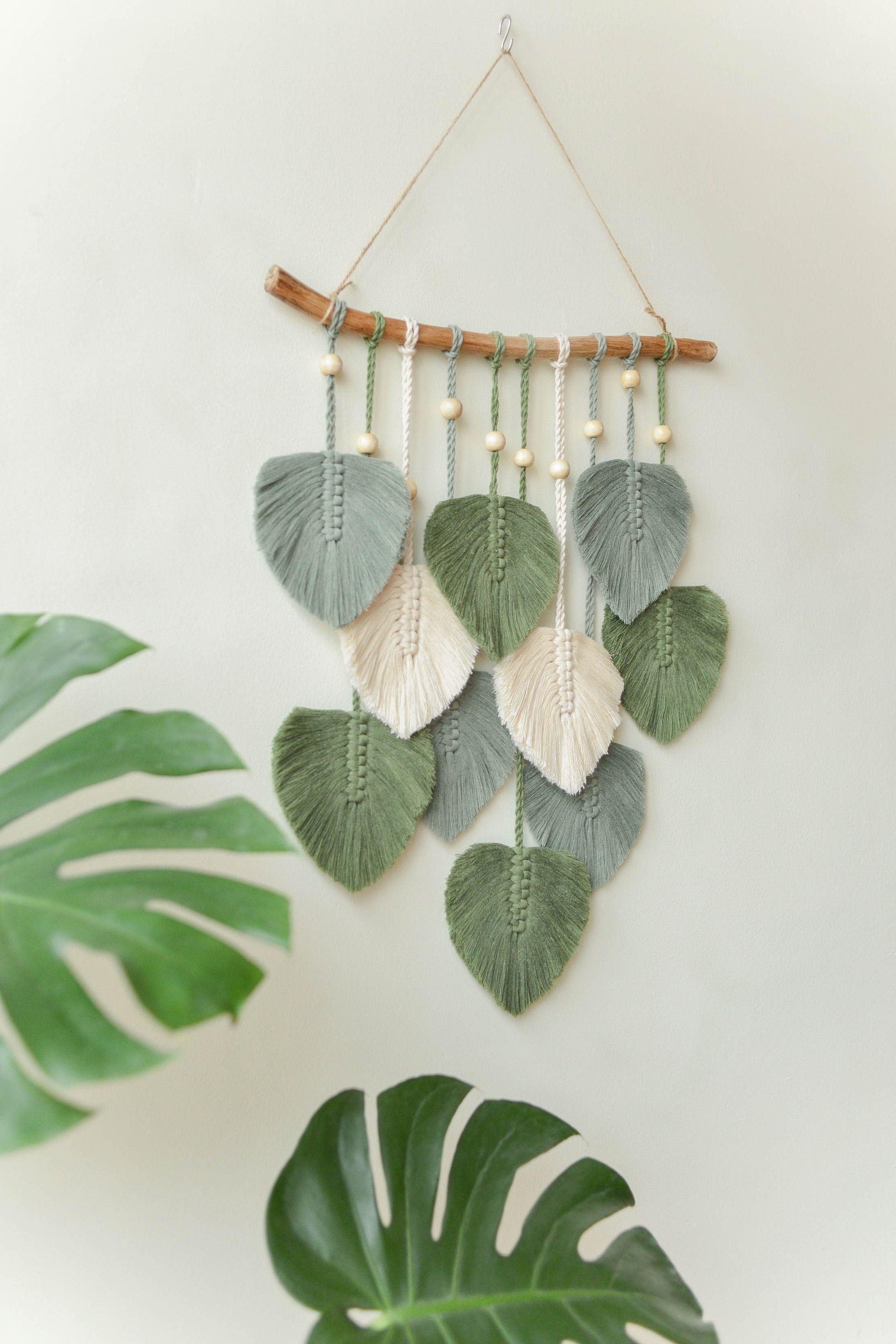 Green Leaves Macrame Wall Hanging - Boho Nursery Wall Decor L02