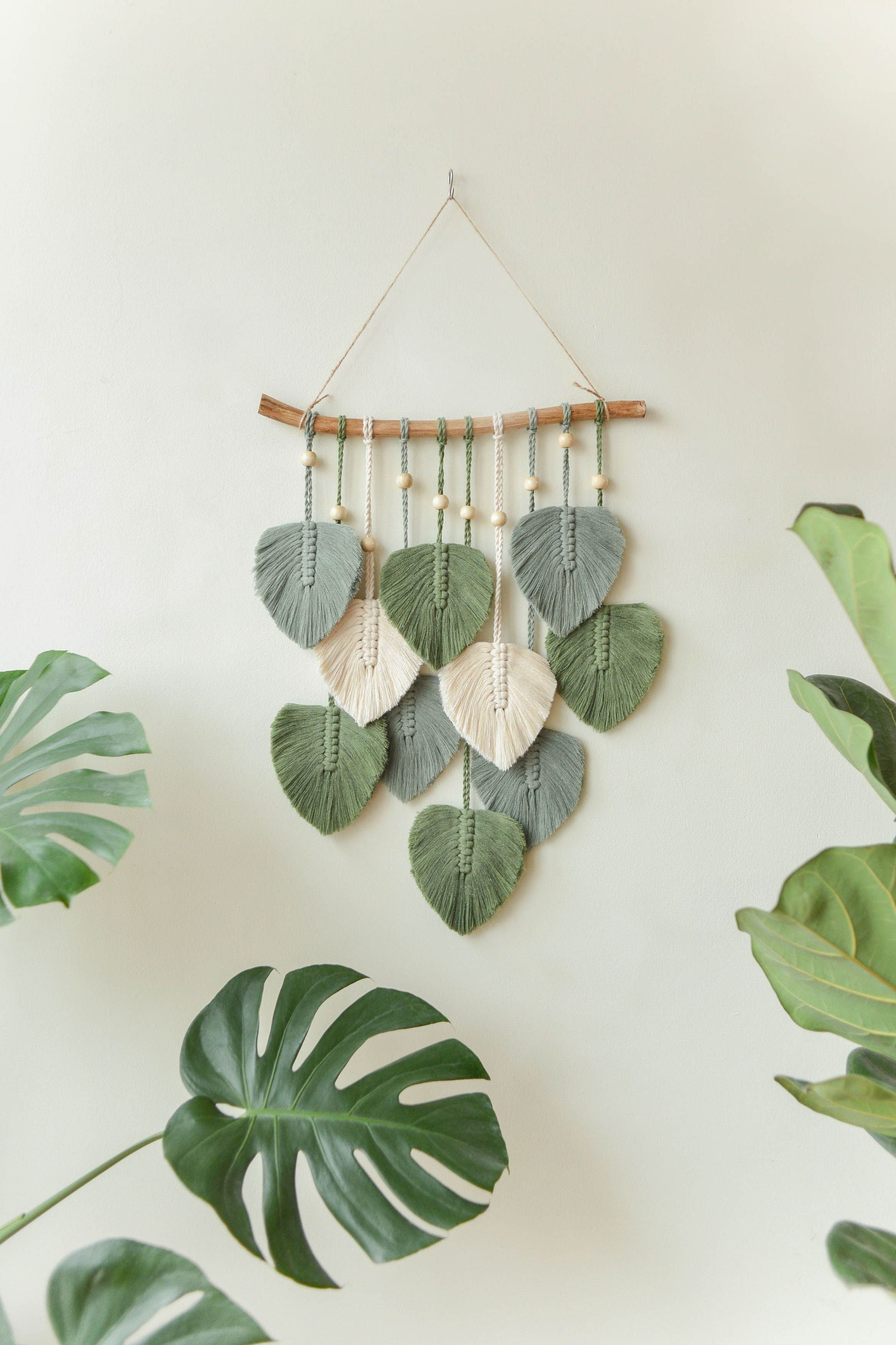 Green Leaves Macrame Wall Hanging - Boho Nursery Wall Decor L02