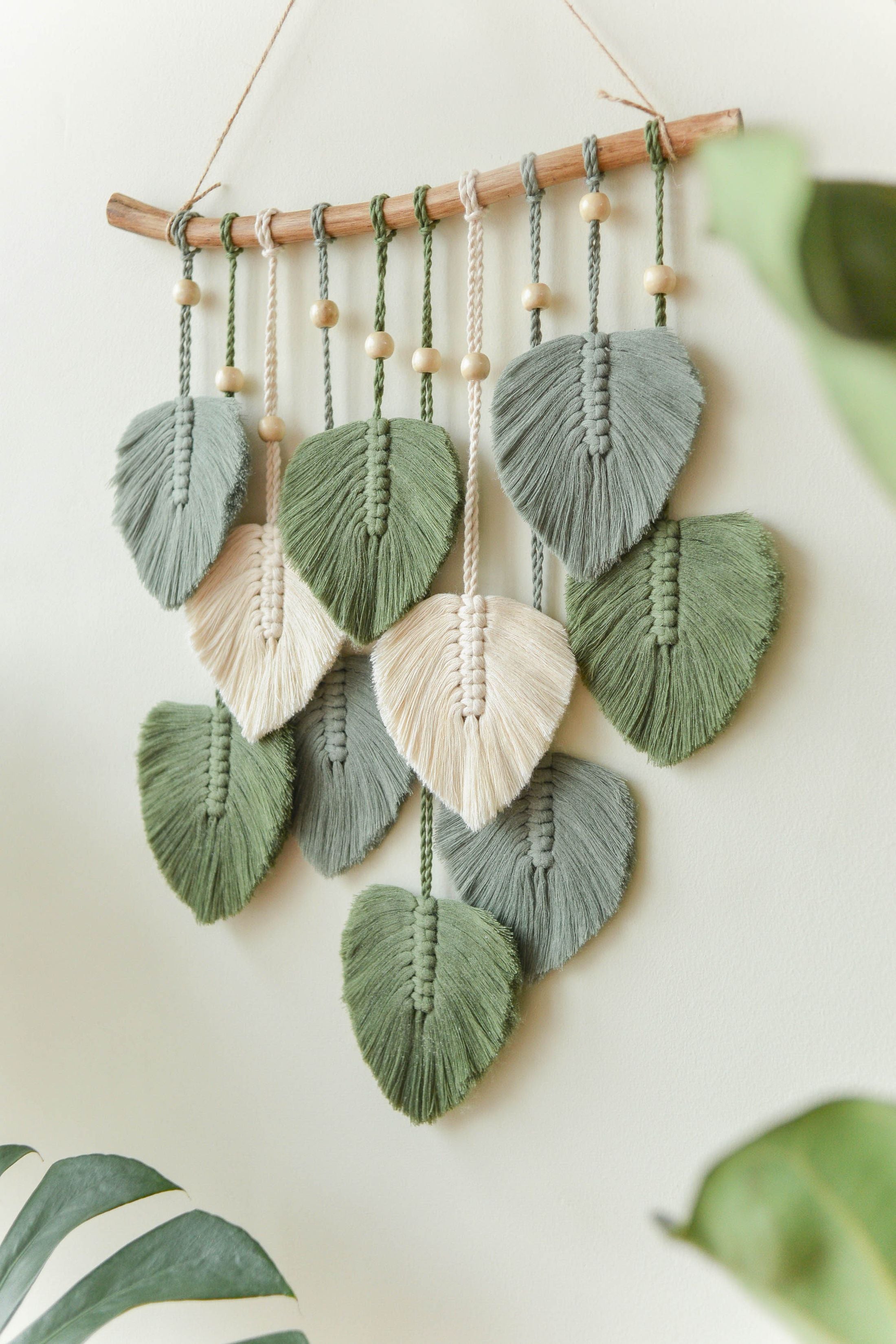 Green Leaves Macrame Wall Hanging - Boho Nursery Wall Decor L02