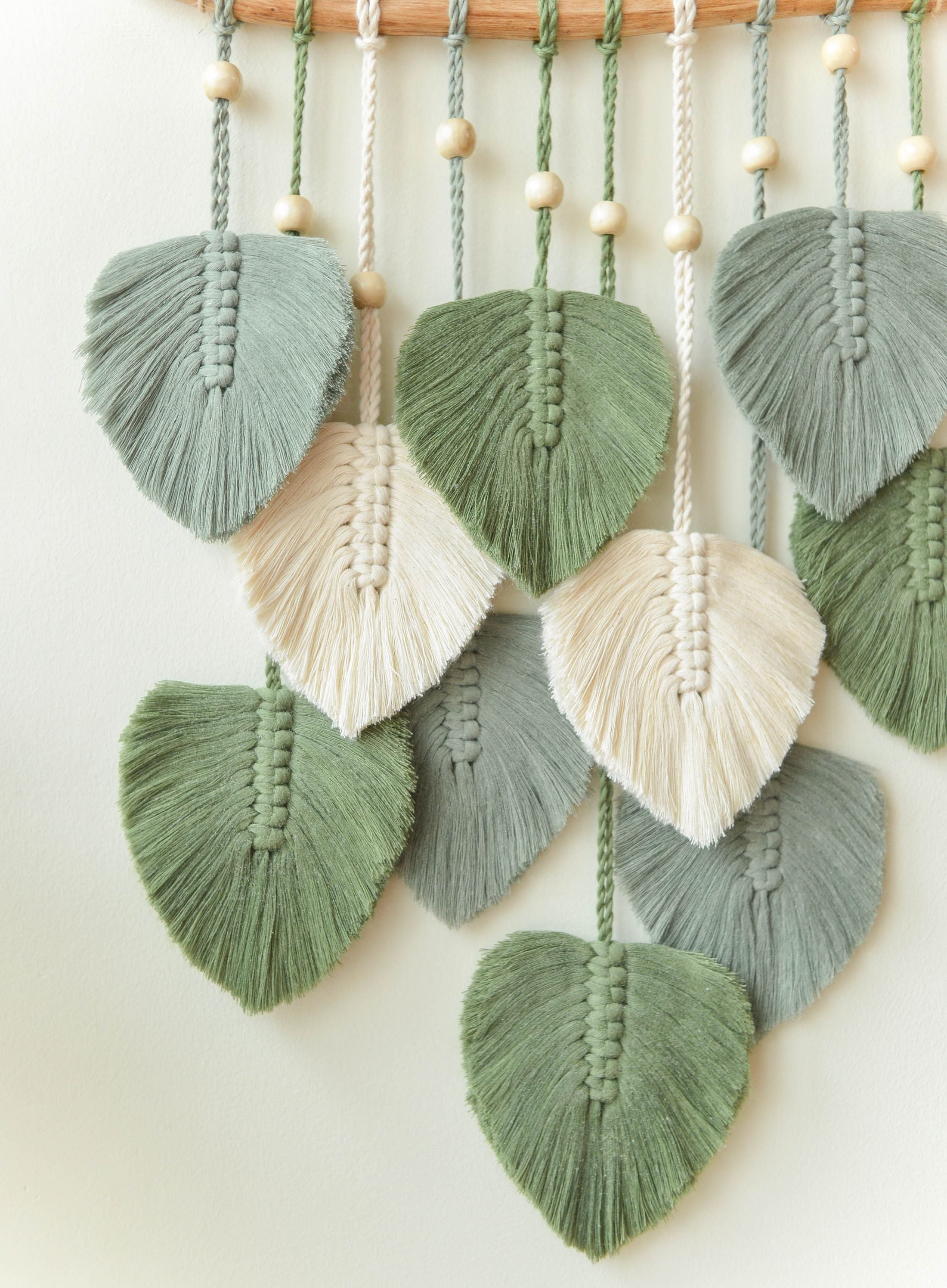 Green Leaves Macrame Wall Hanging - Boho Nursery Wall Decor L02