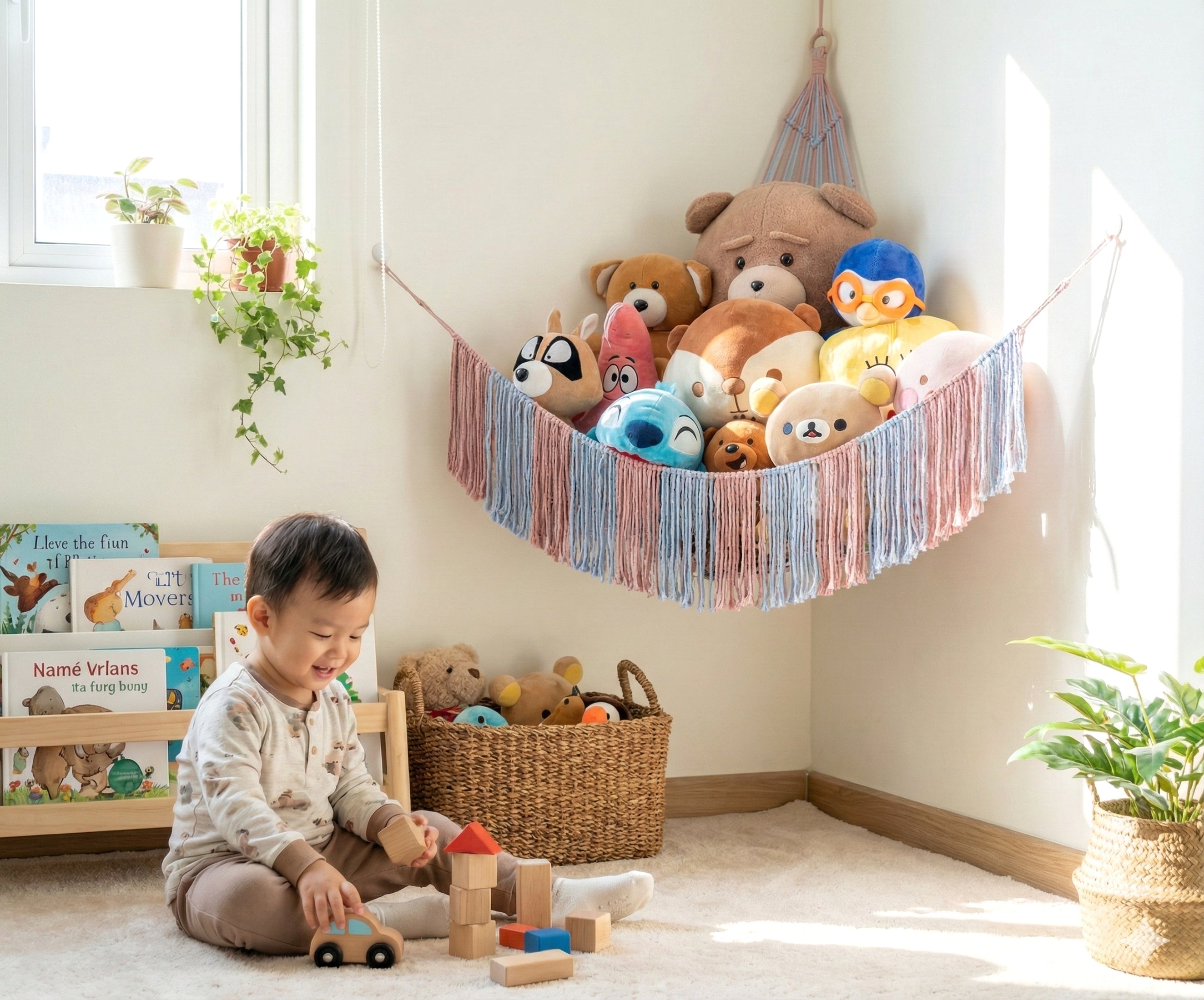 Macrame Toy Storage Hammock macrame cord for stuffed animal storage H26