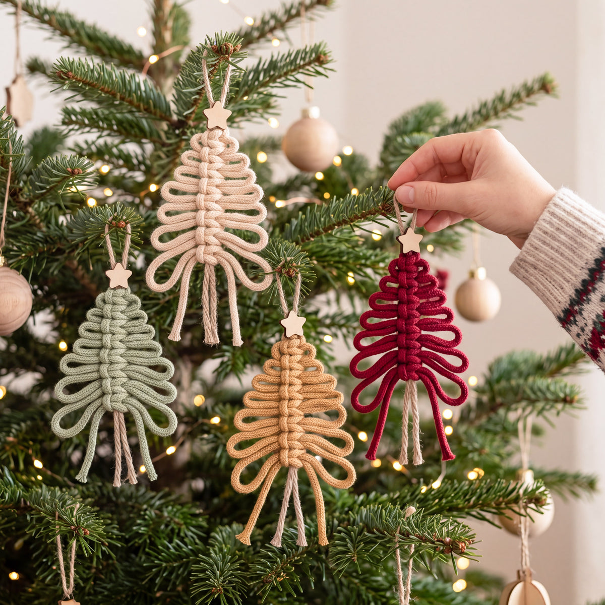 SET Boho Macrame Christmas Tree Hanging Ornament for Decor X71