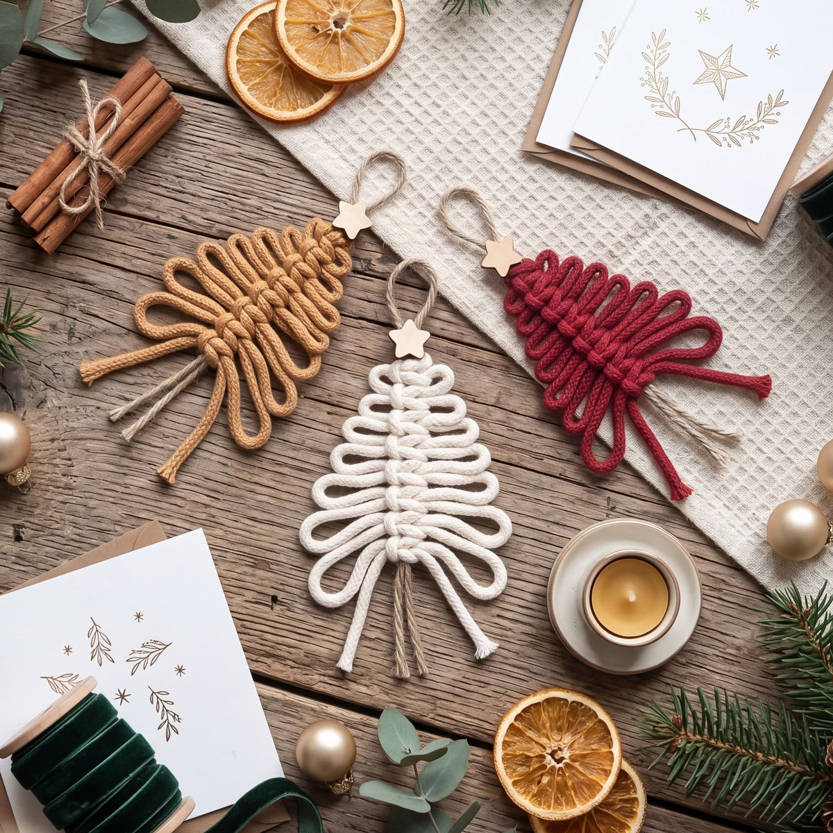 SET Boho Macrame Christmas Tree Hanging Ornament for Decor X71