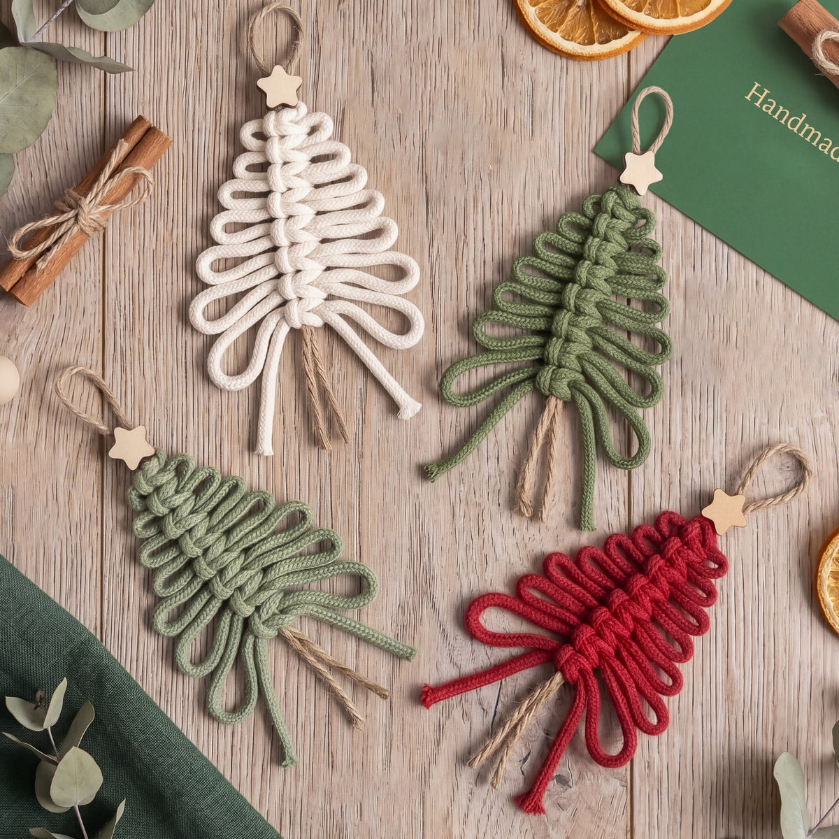 SET Boho Macrame Christmas Tree Hanging Ornament for Decor X71