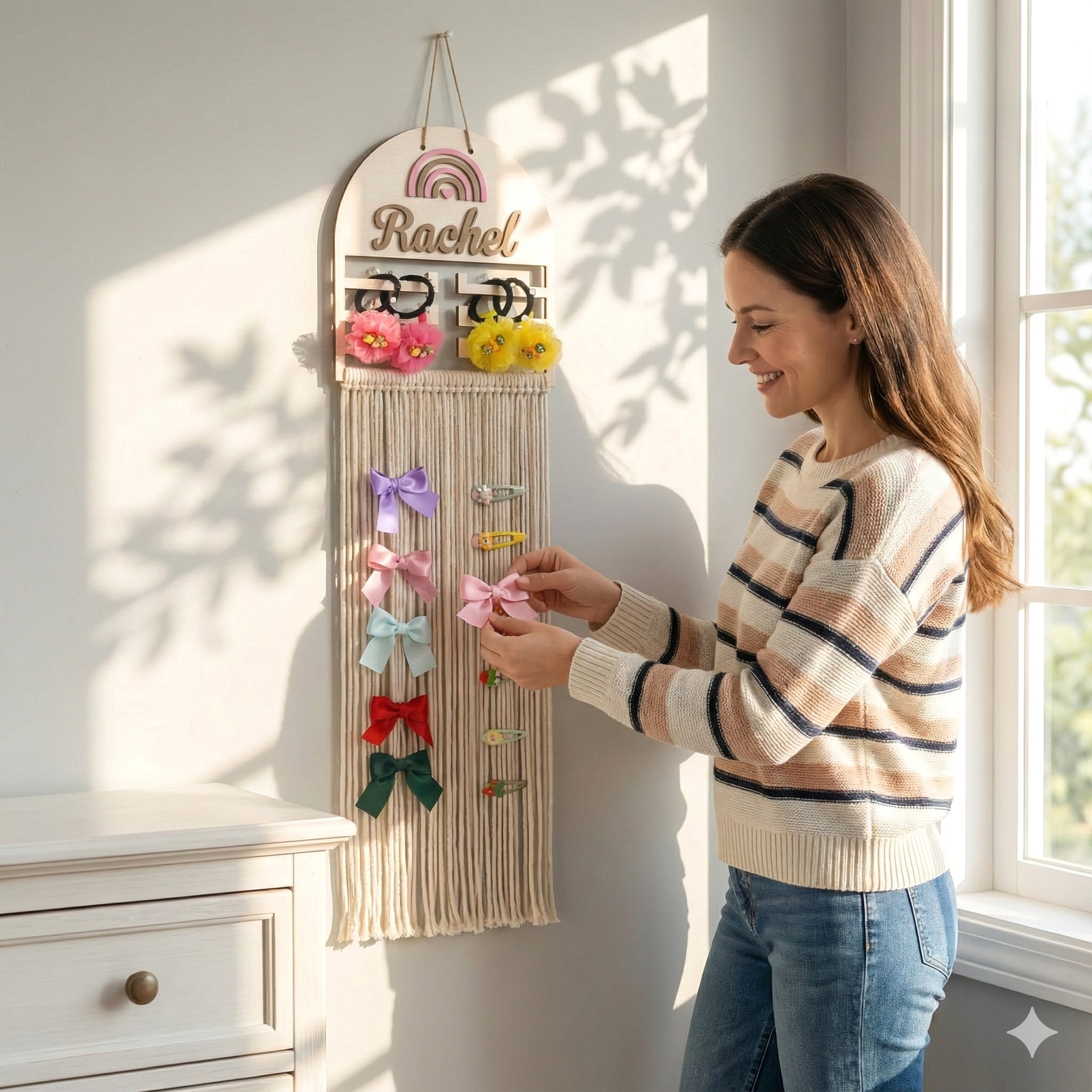 Personalized Macrame Bow Holder Cord for Hair Bow Organizer H74