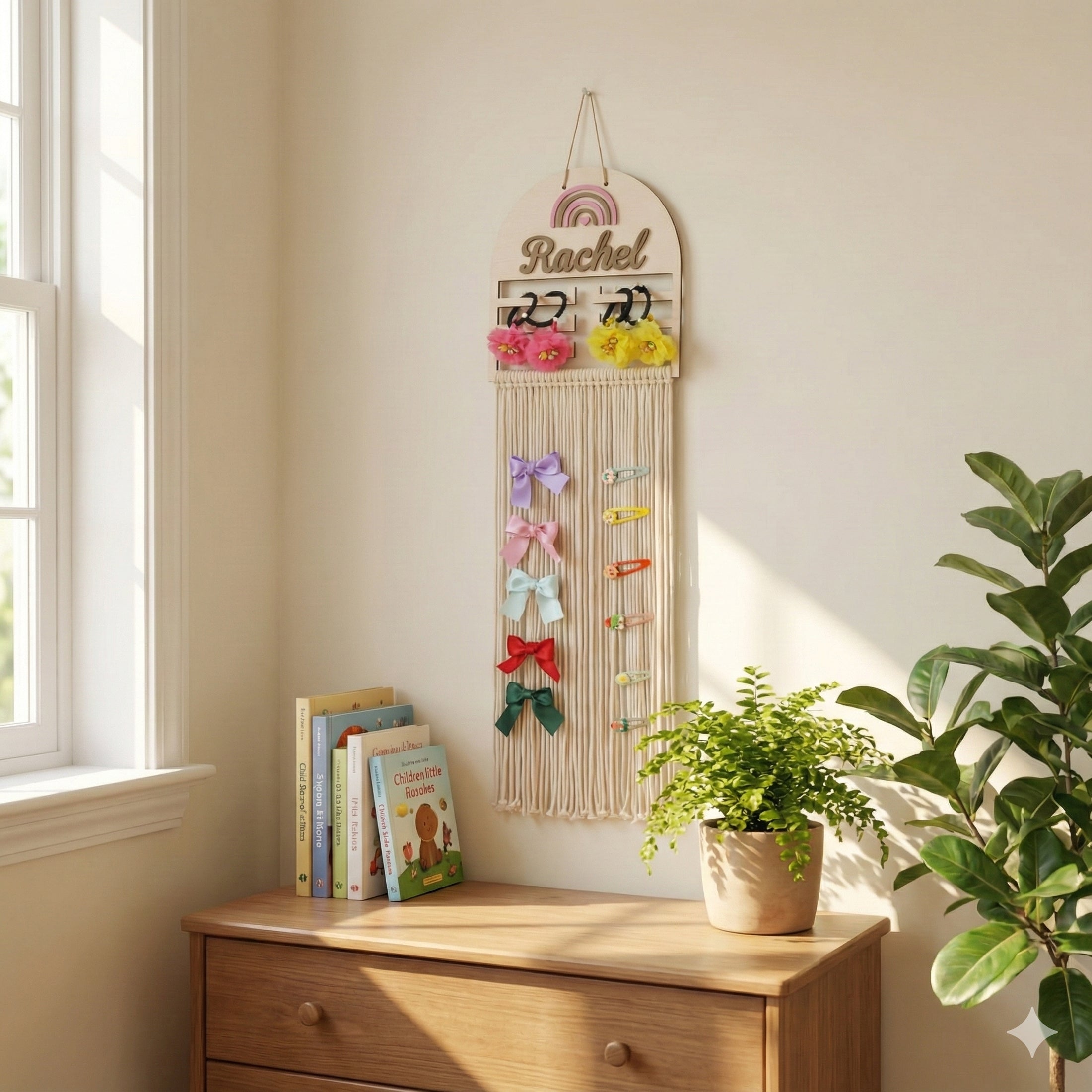 Personalized Macrame Bow Holder Cord for Hair Bow Organizer H74