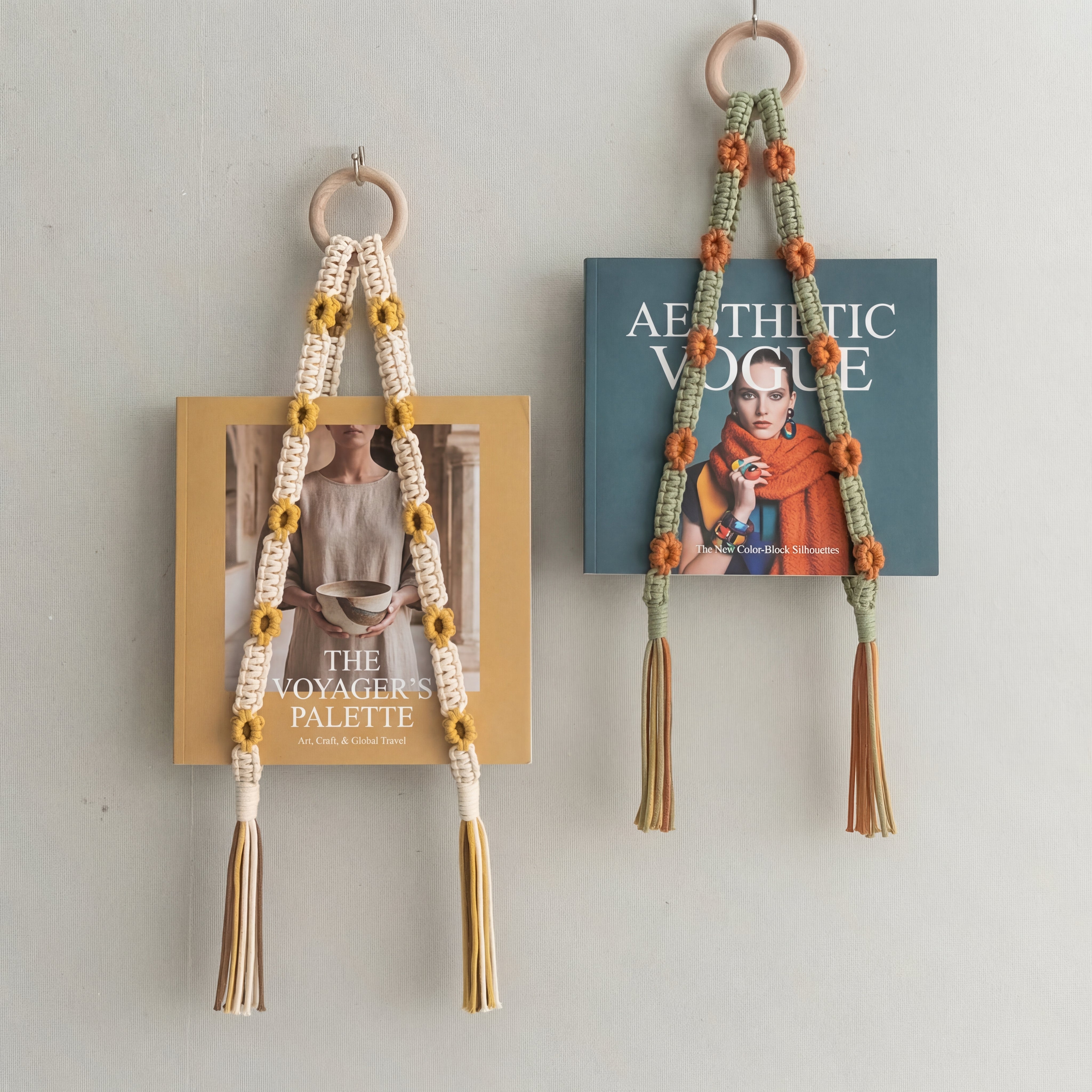 Macrame Book Holder Wall Hanger for Wall Storage Decor Organizer T15