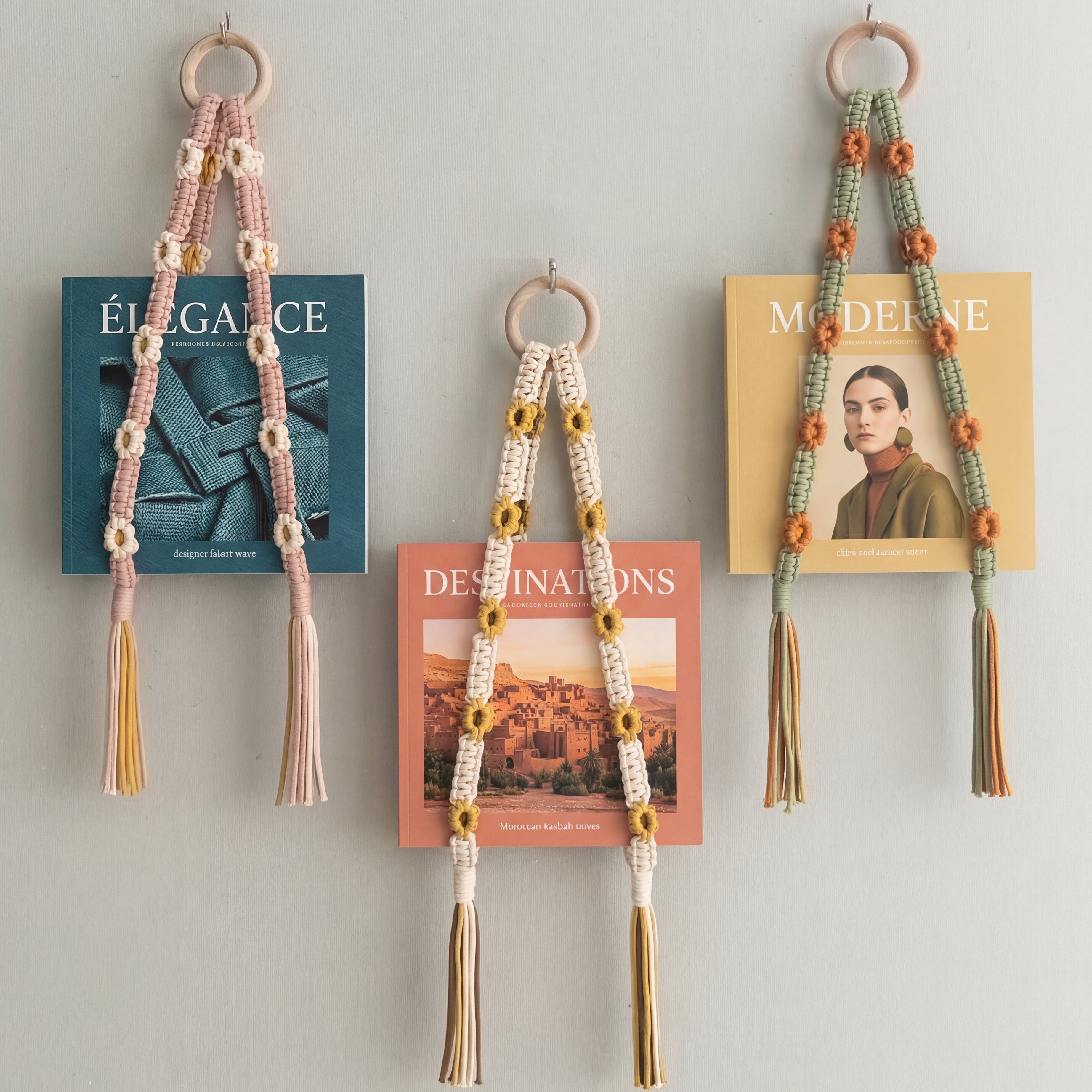 Macrame Book Holder Wall Hanger for Wall Hanging Decor Boho T15