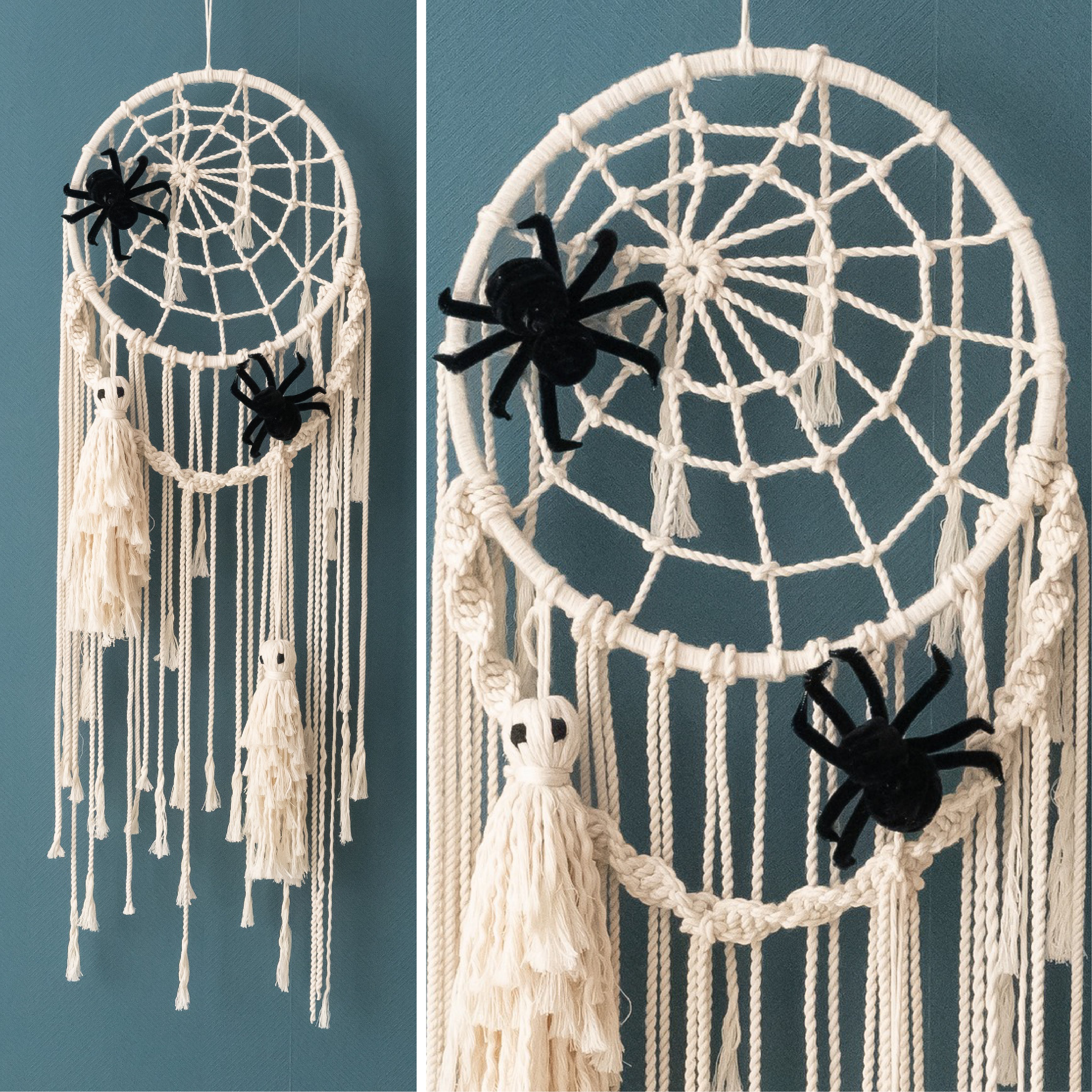 Ghost Spider Macrame Wall Hanging Halloween Wall Decor and Handmade Macrame Art U12