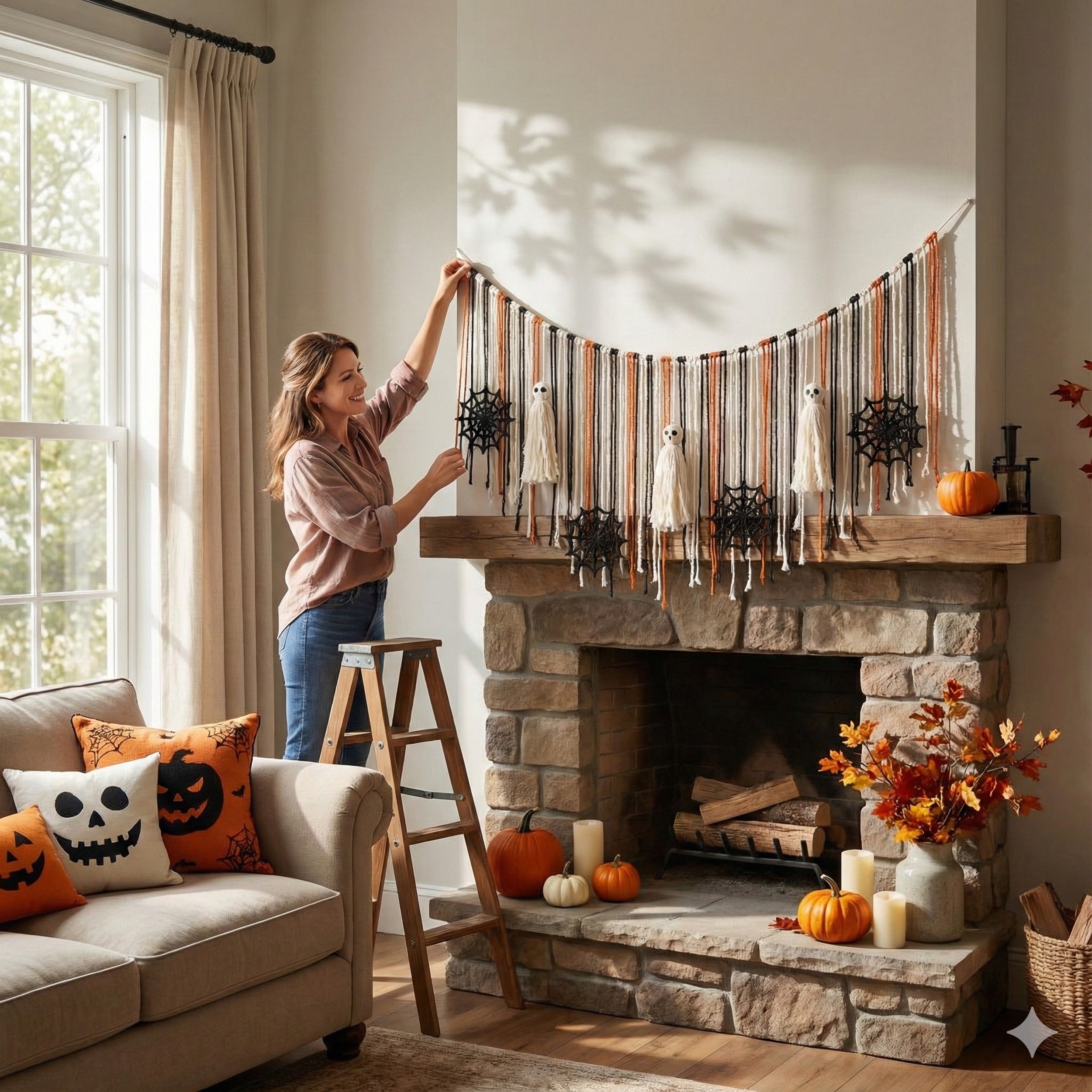 Macrame Ghost Garland macrame cord for halloween wall decor U14