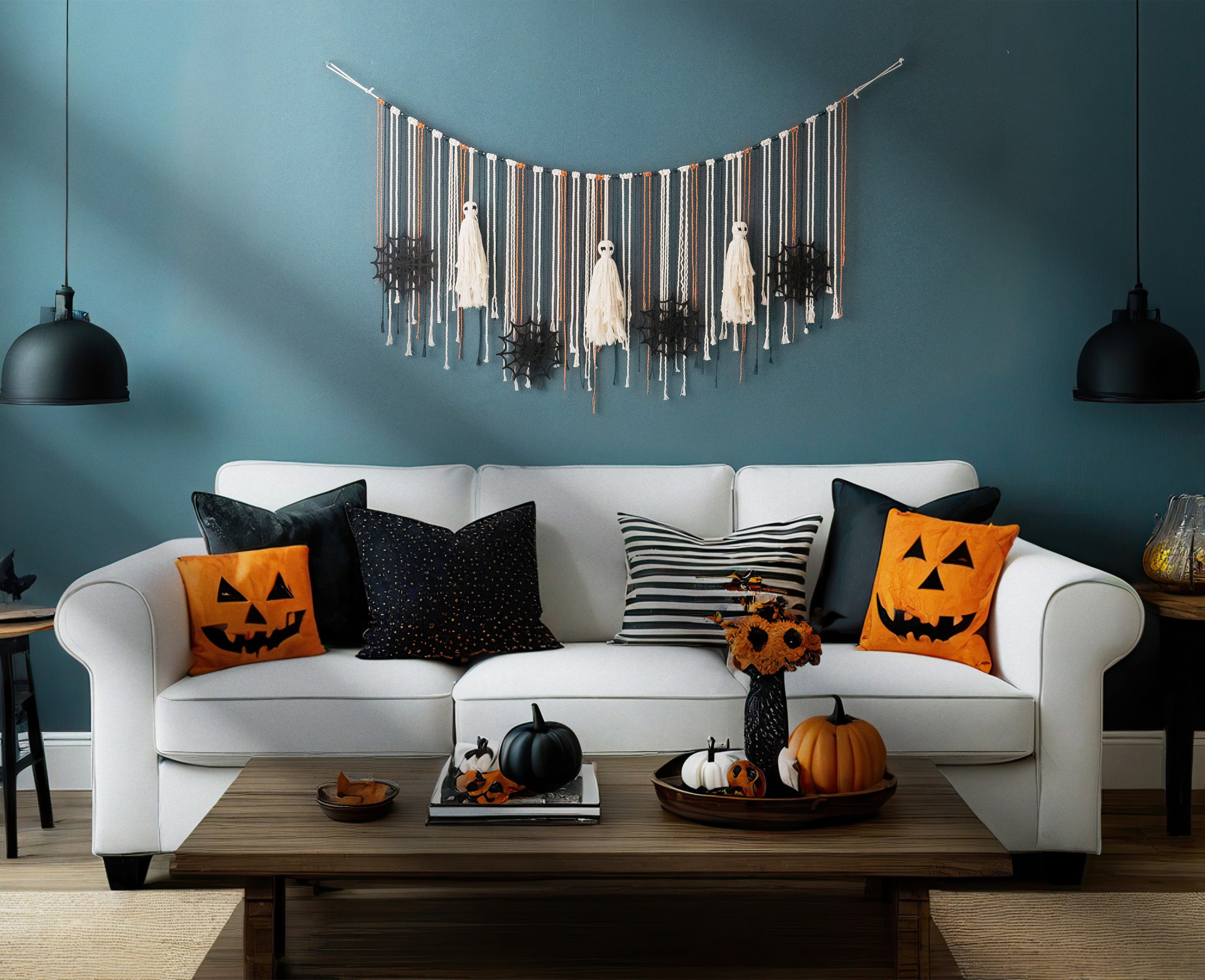 Macrame Ghost Garland macrame cord for halloween wall decor U14