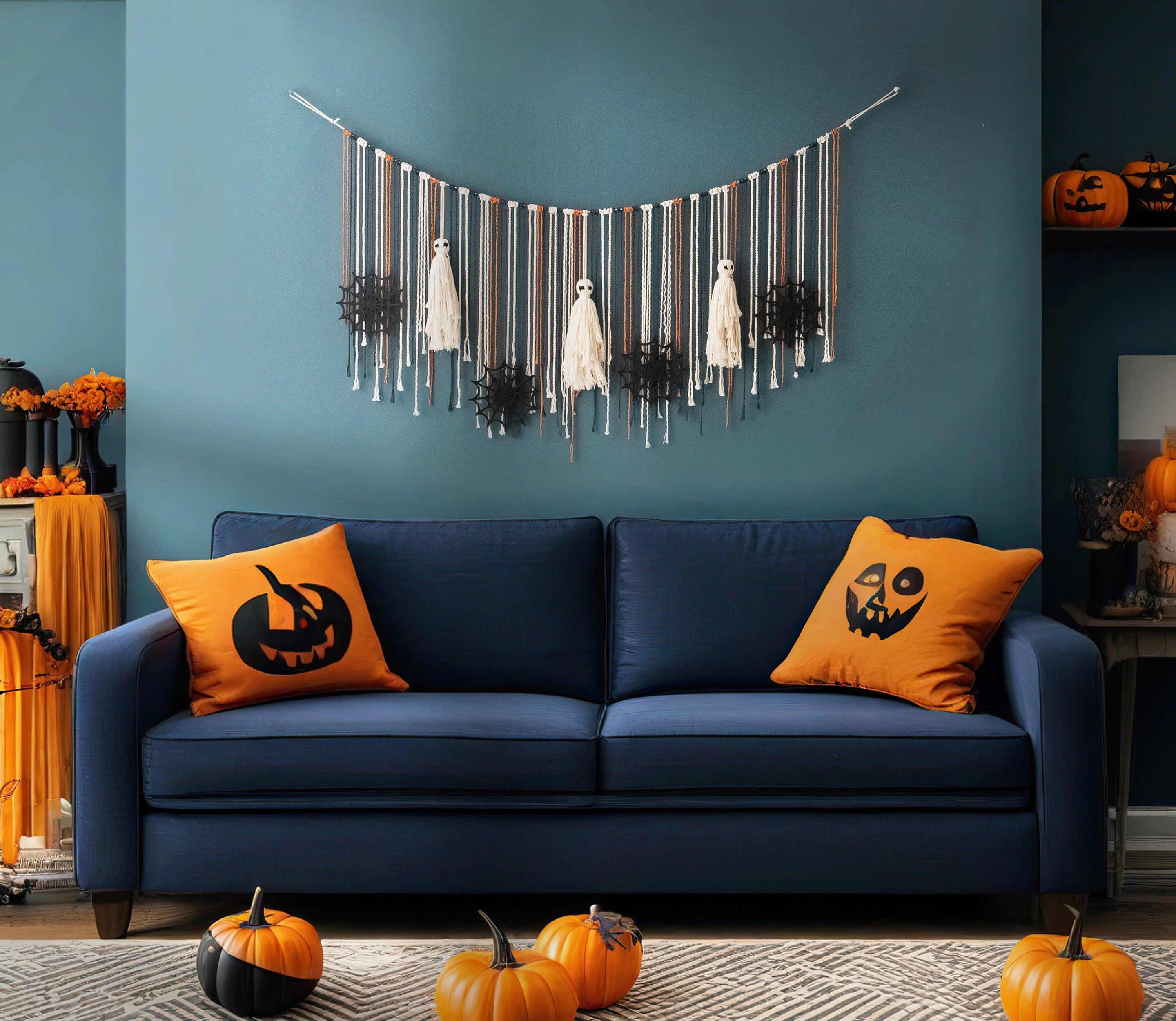 Macrame Ghost Garland macrame cord for halloween wall decor U14