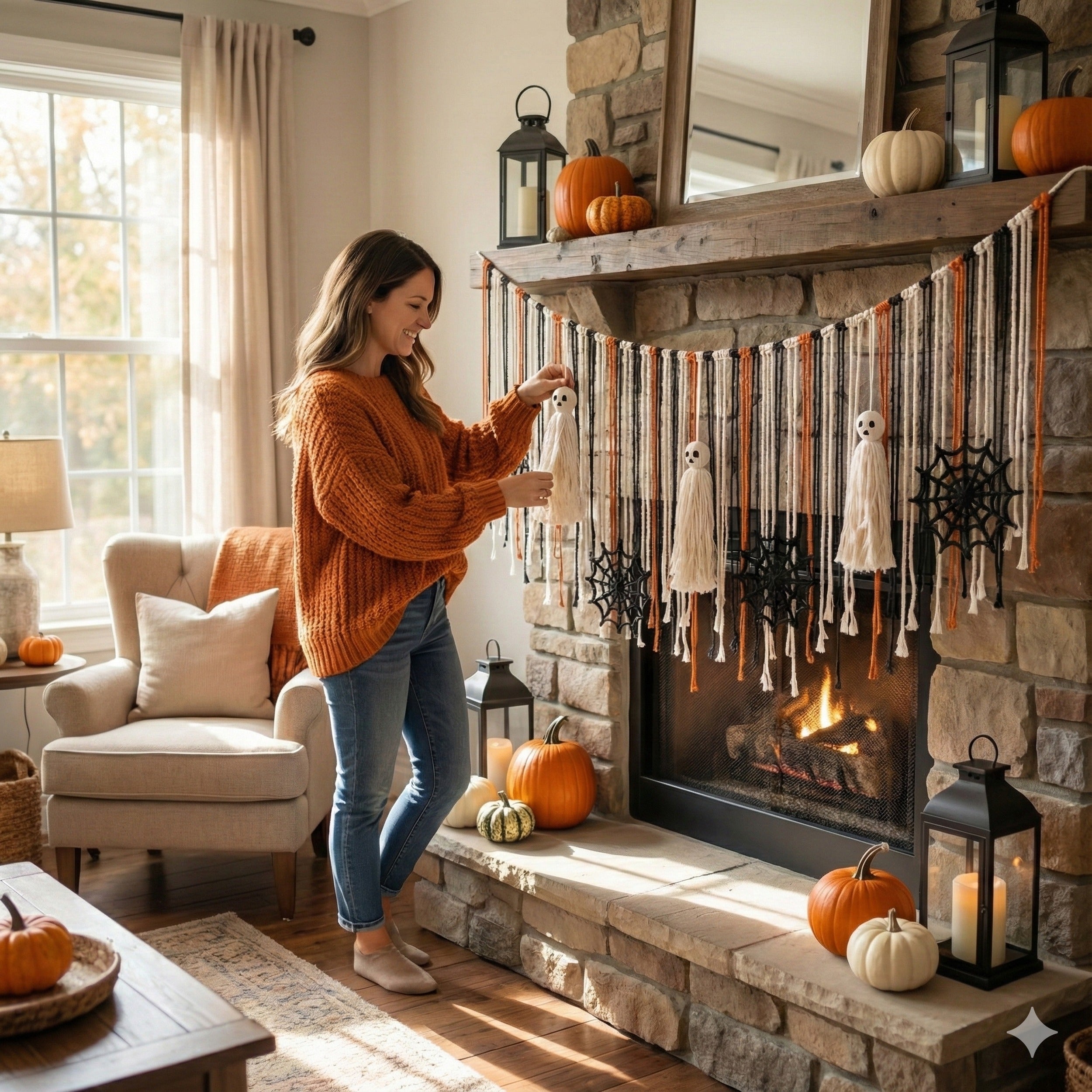 Halloween Macrame Wall Hanging Decor macrame cord for hanging halloween decorations and whimsical halloween decor U14