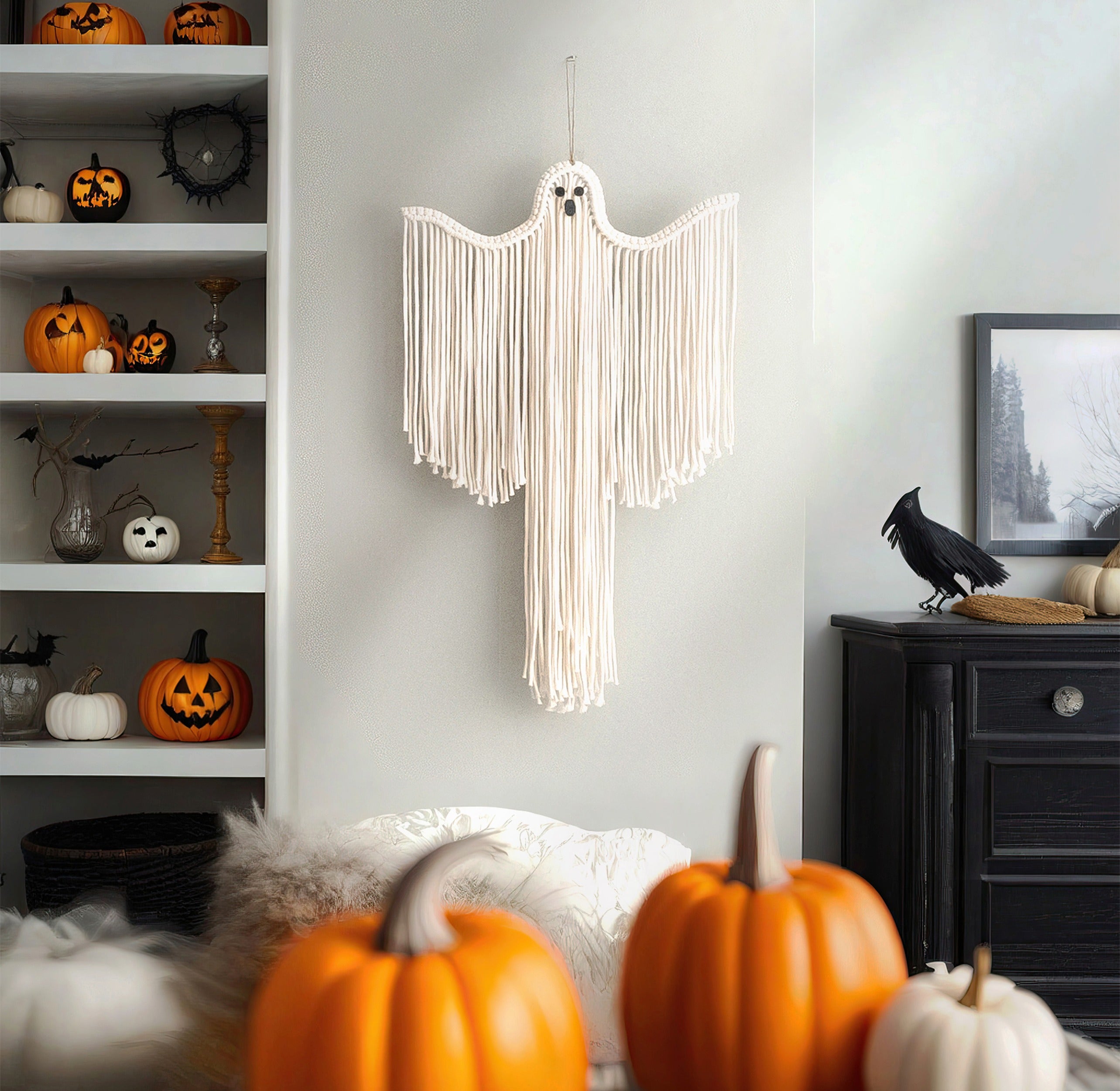 Macrame Ghost Halloween Decor macrame cord for Halloween Wall Decor and Boho Ghost Hanging V20
