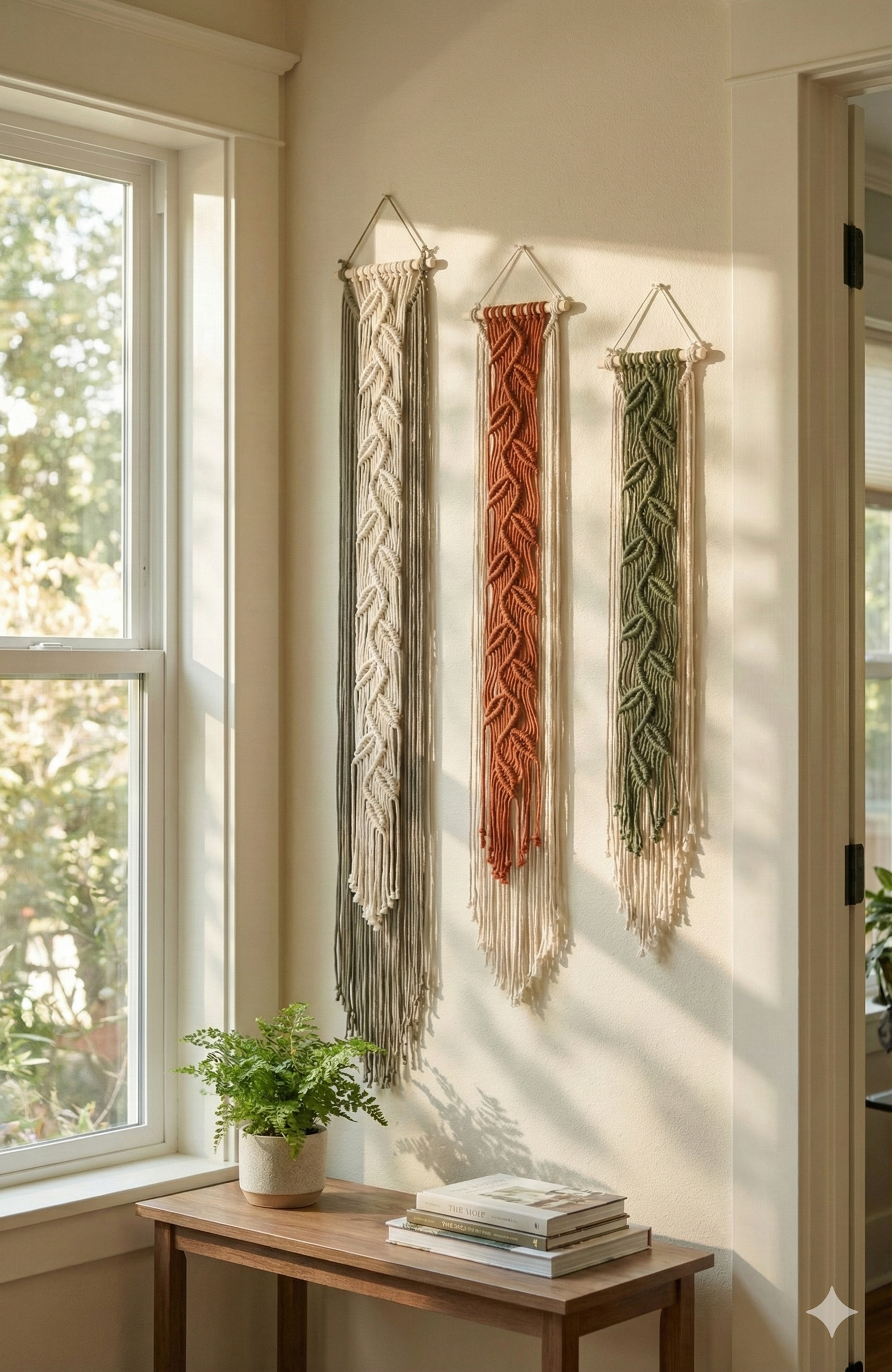 Macrame Leaf Wall Hanging - Minimal Cotton Cord Boho Wall Decor V22