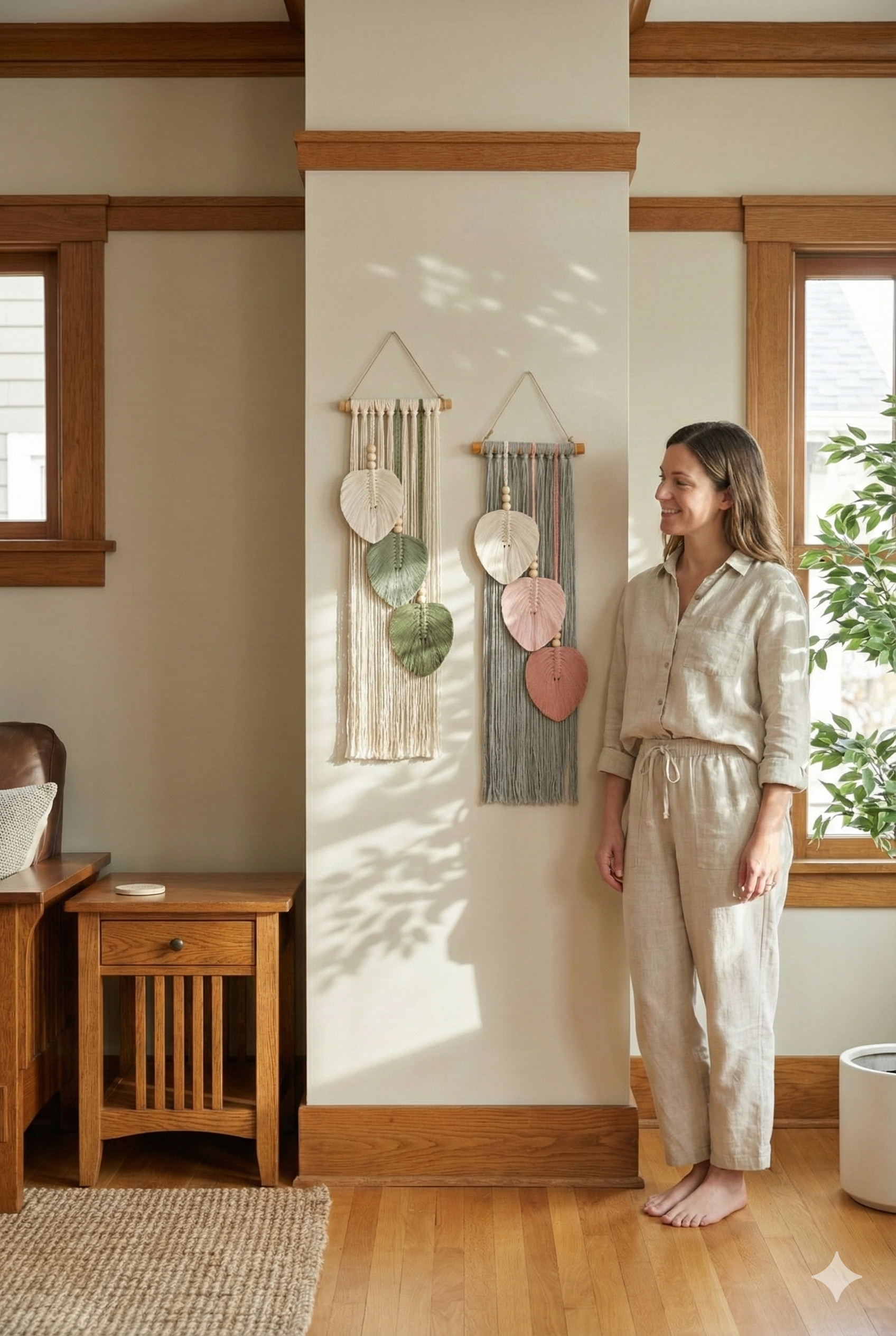 Three Leaves Wall Hanging – Macrame Leaf Decor for Boho V24