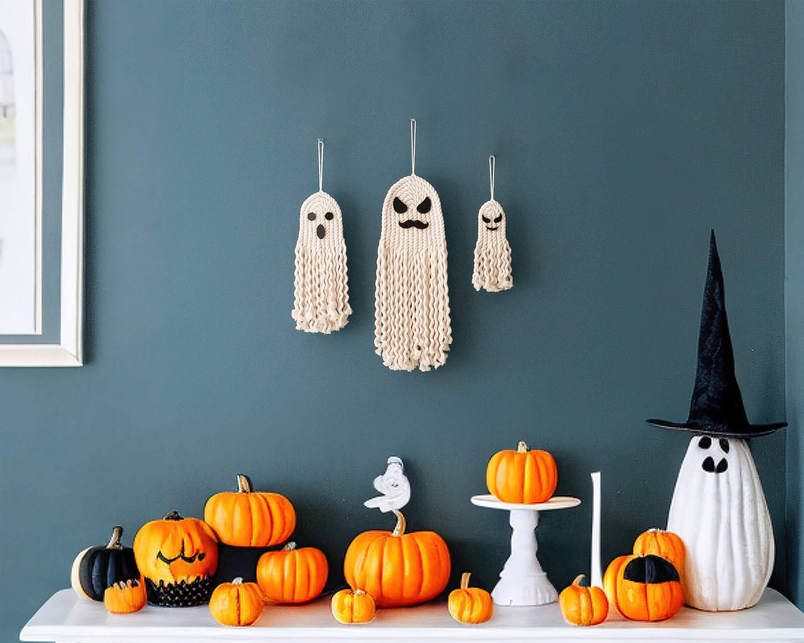 Decoración de fantasmas de Halloween para colgar en la pared de estilo bohemio y rústico