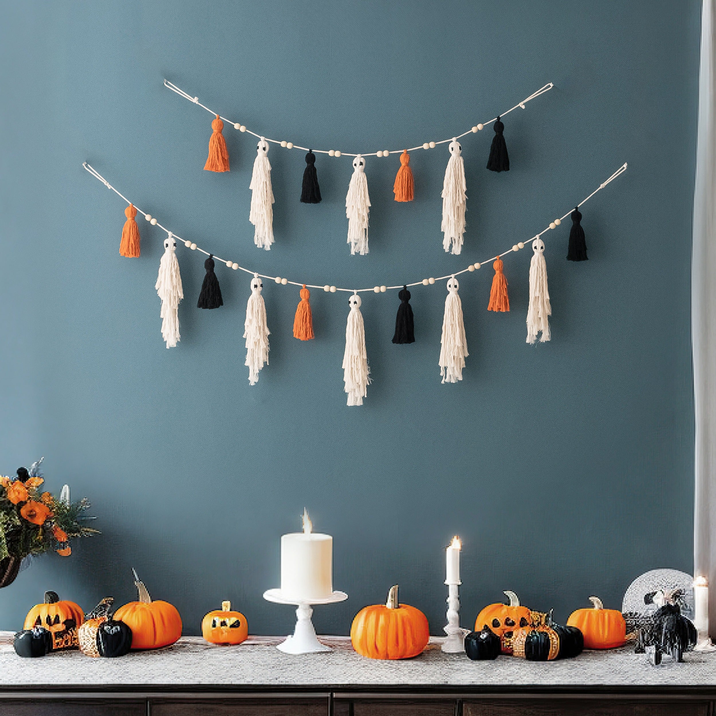 Macrame Ghost Garland – Cotton Halloween Party Wall Decor V75