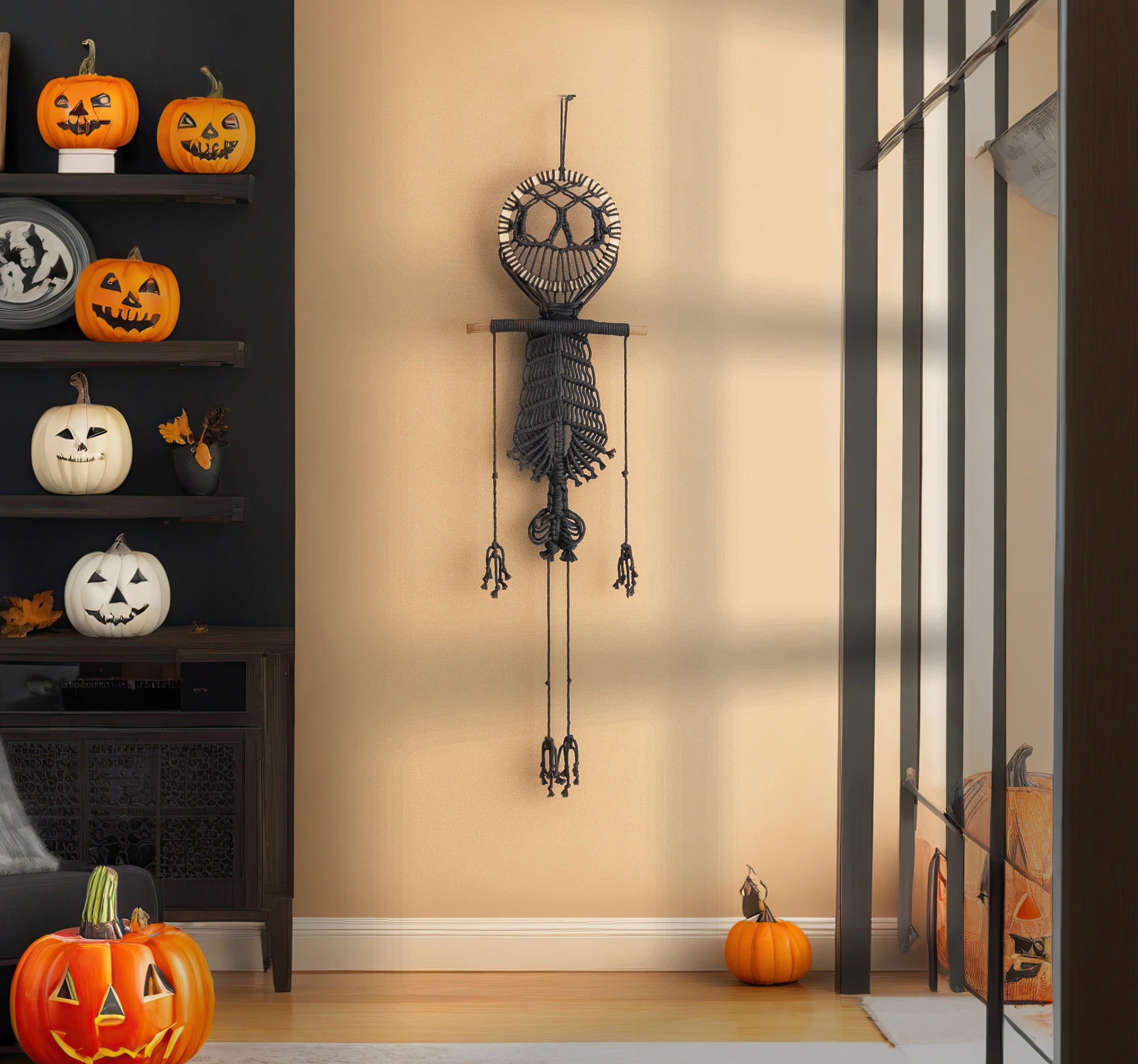 Macrame Skeleton Halloween Decor for Spooky Wall Decor and Gothic Style W94