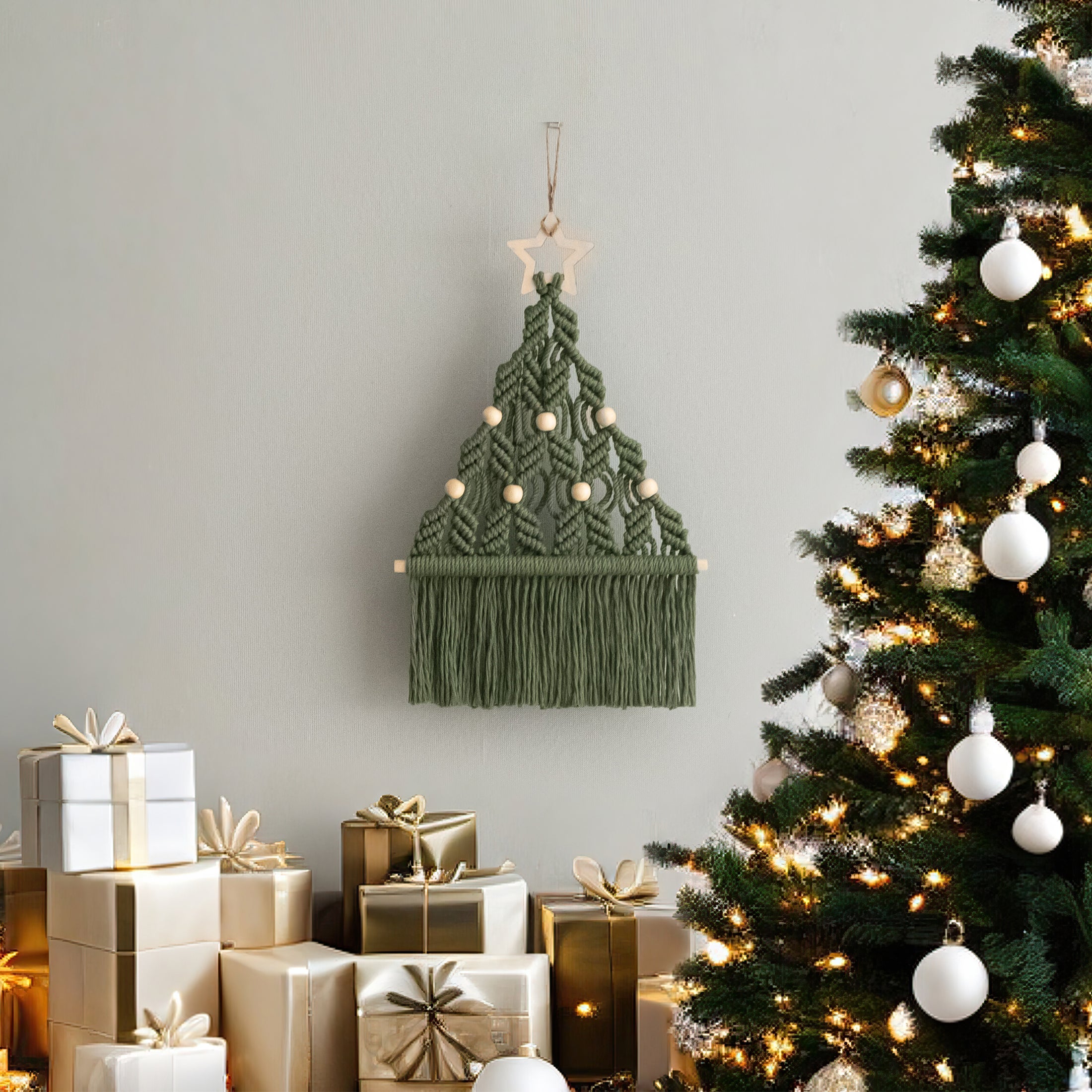 Christmas DIY Wall Decor – Cotton Macrame Tree Kit with Wood Beads K20