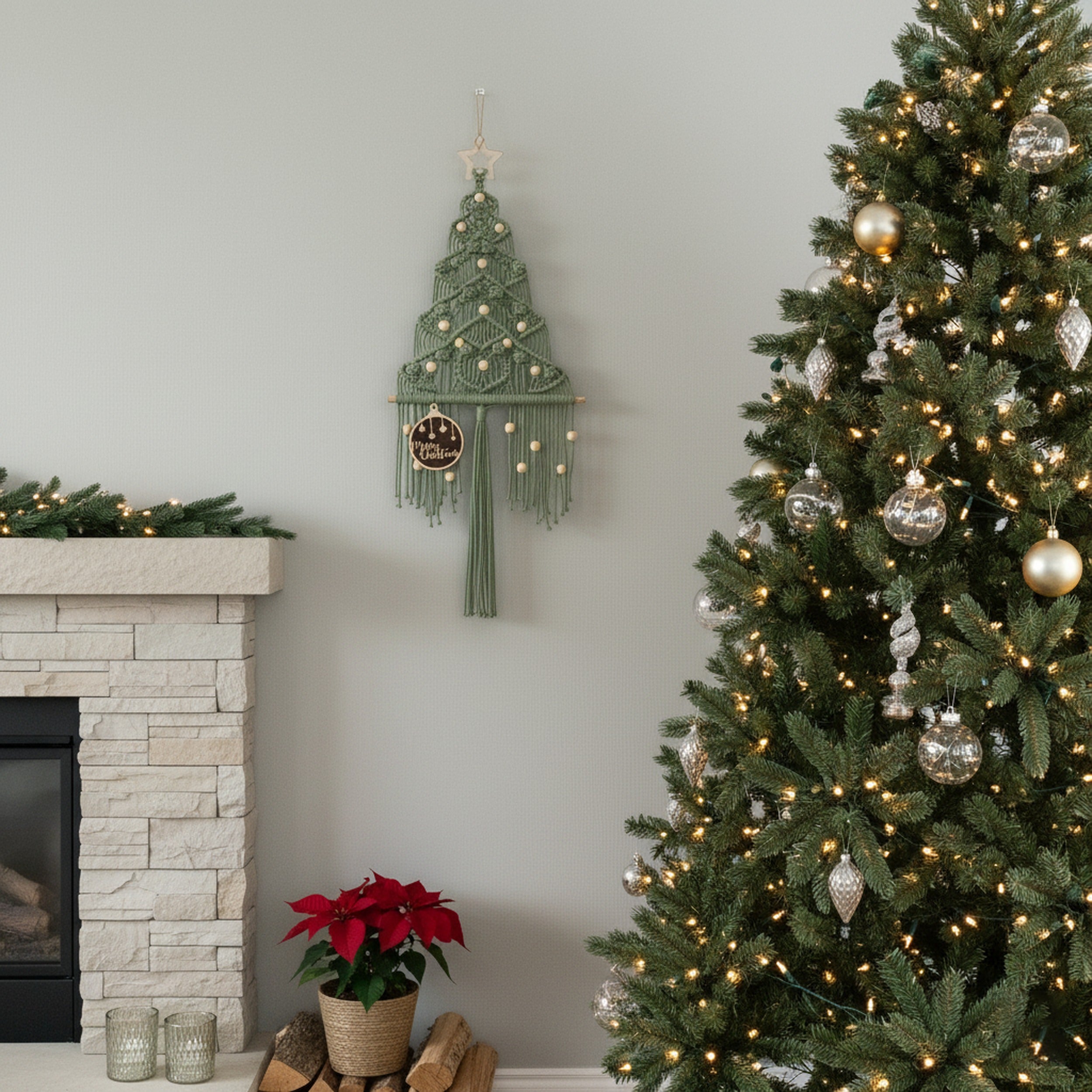 Macrame Christmas Tree Wall Hanging for Christmas Wall Decor X30