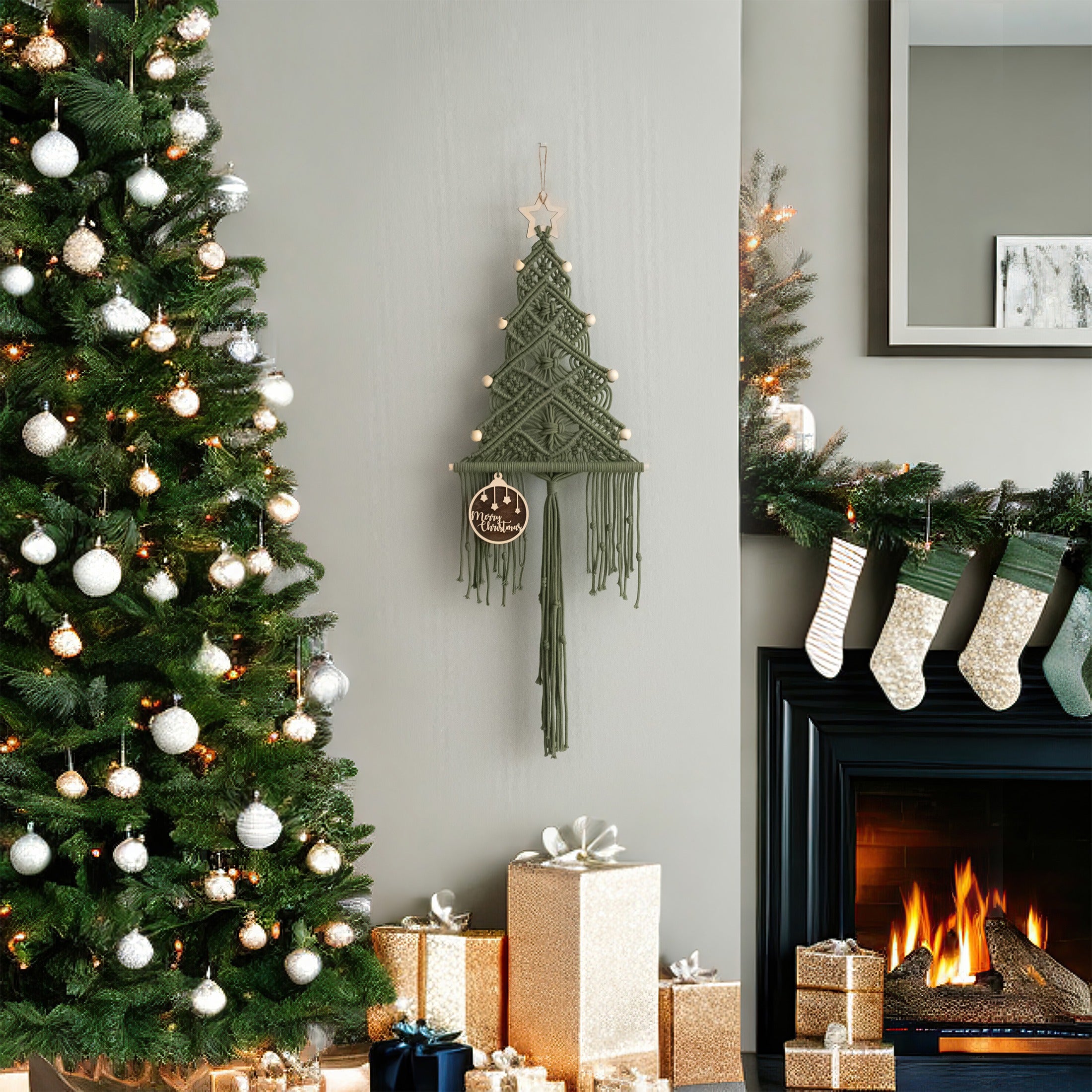 Macrame Christmas Tree Wall Hanging – Boho Holiday Cotton Decor X32