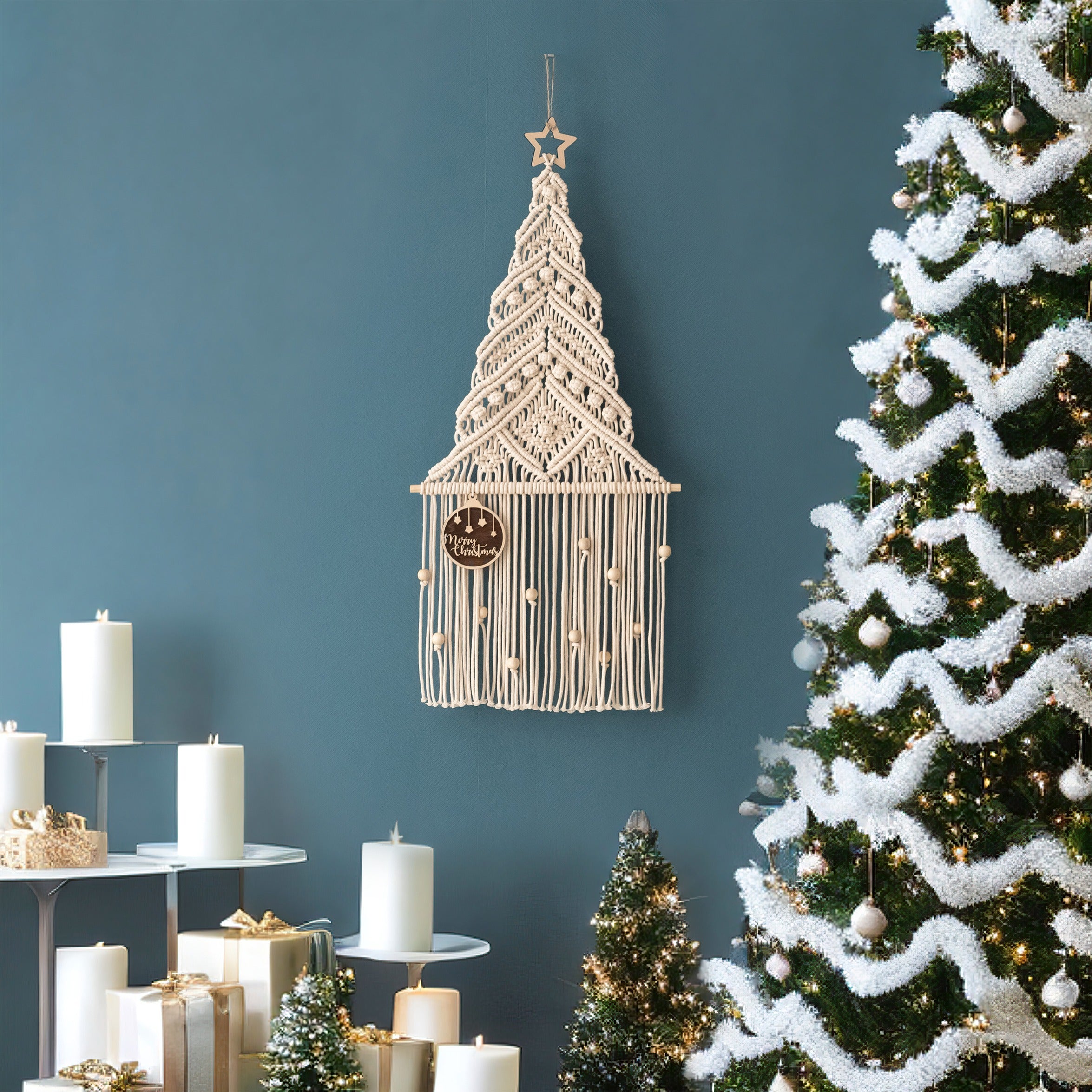 Macrame Christmas Tree – Rustic Boho Wall Hanging Holiday Decor X47