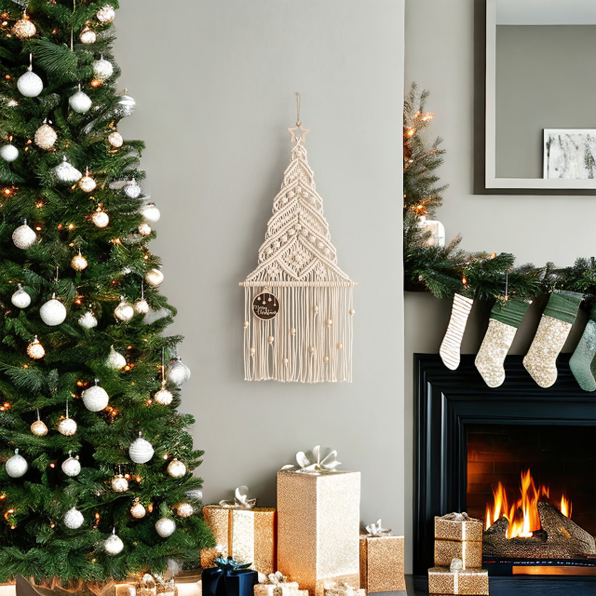 Macrame Christmas Tree – Rustic Boho Wall Hanging Holiday Decor X47