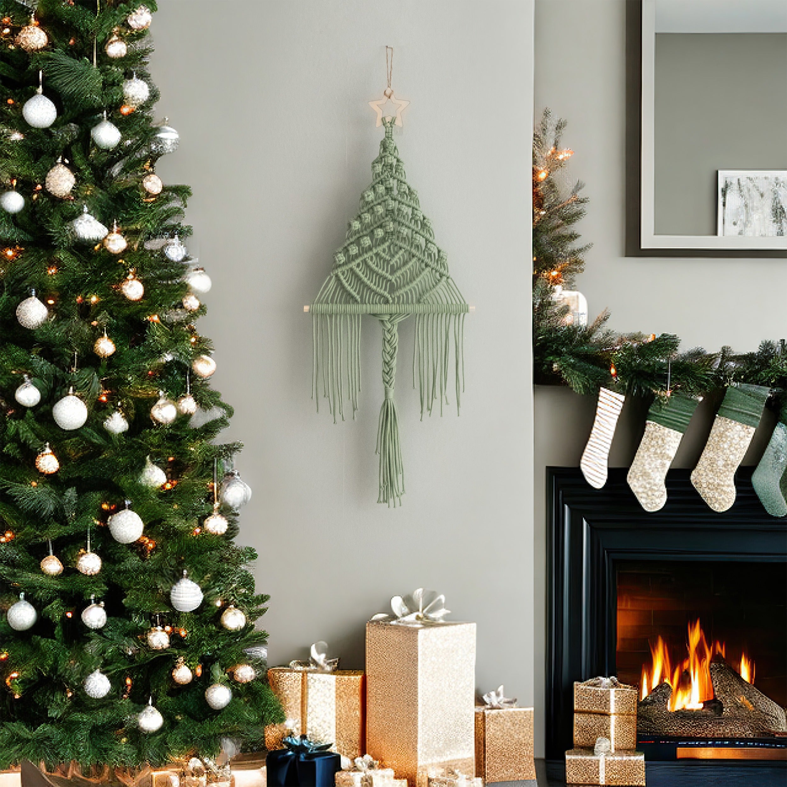 Macrame Christmas Tree Wall Hanging for Christmas Wall Decor X61