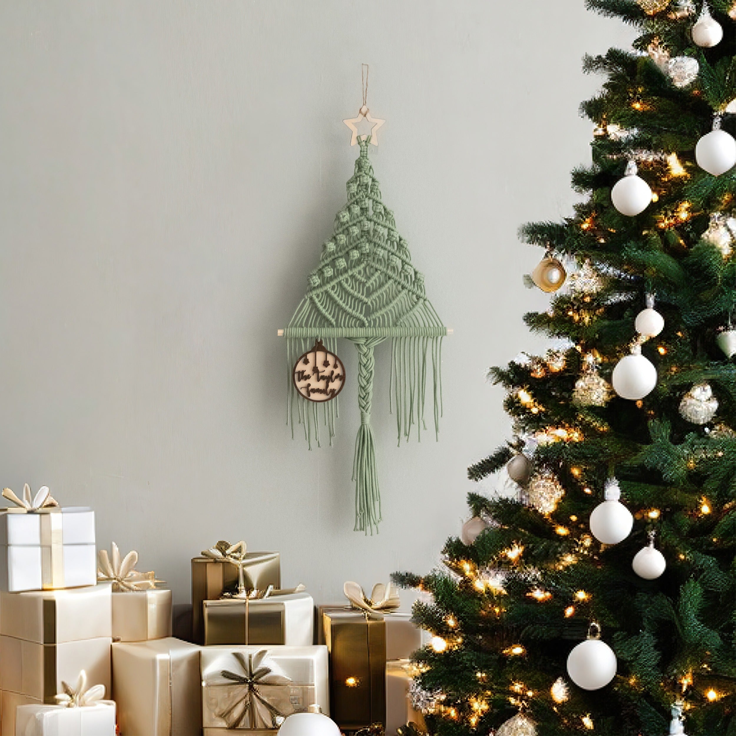 Macrame Christmas Tree Wall Hanging for Christmas Wall Decor X61