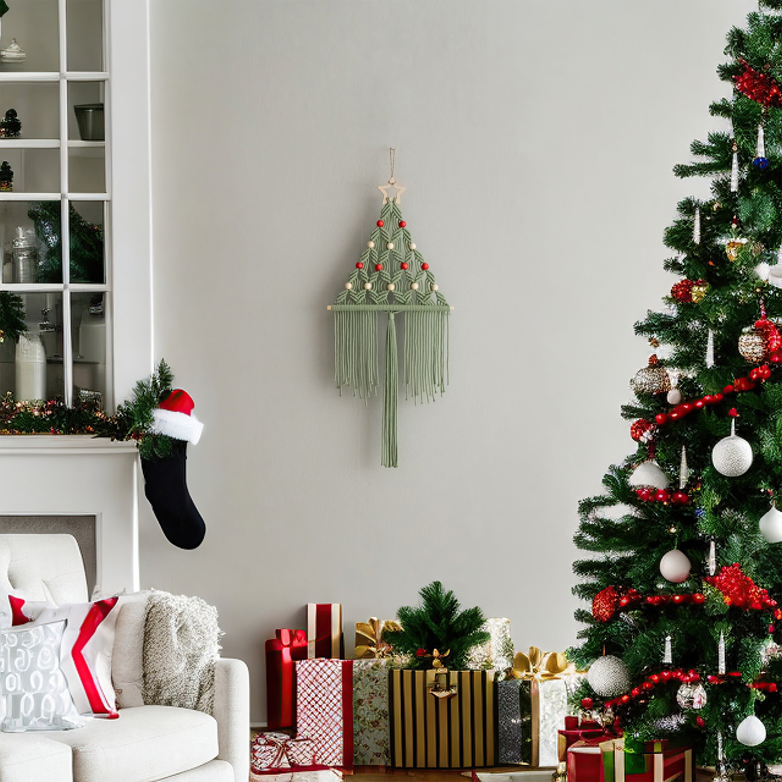 Decoración de pared con árbol de Navidad para una decoración festiva del hogar estilo bohemio 